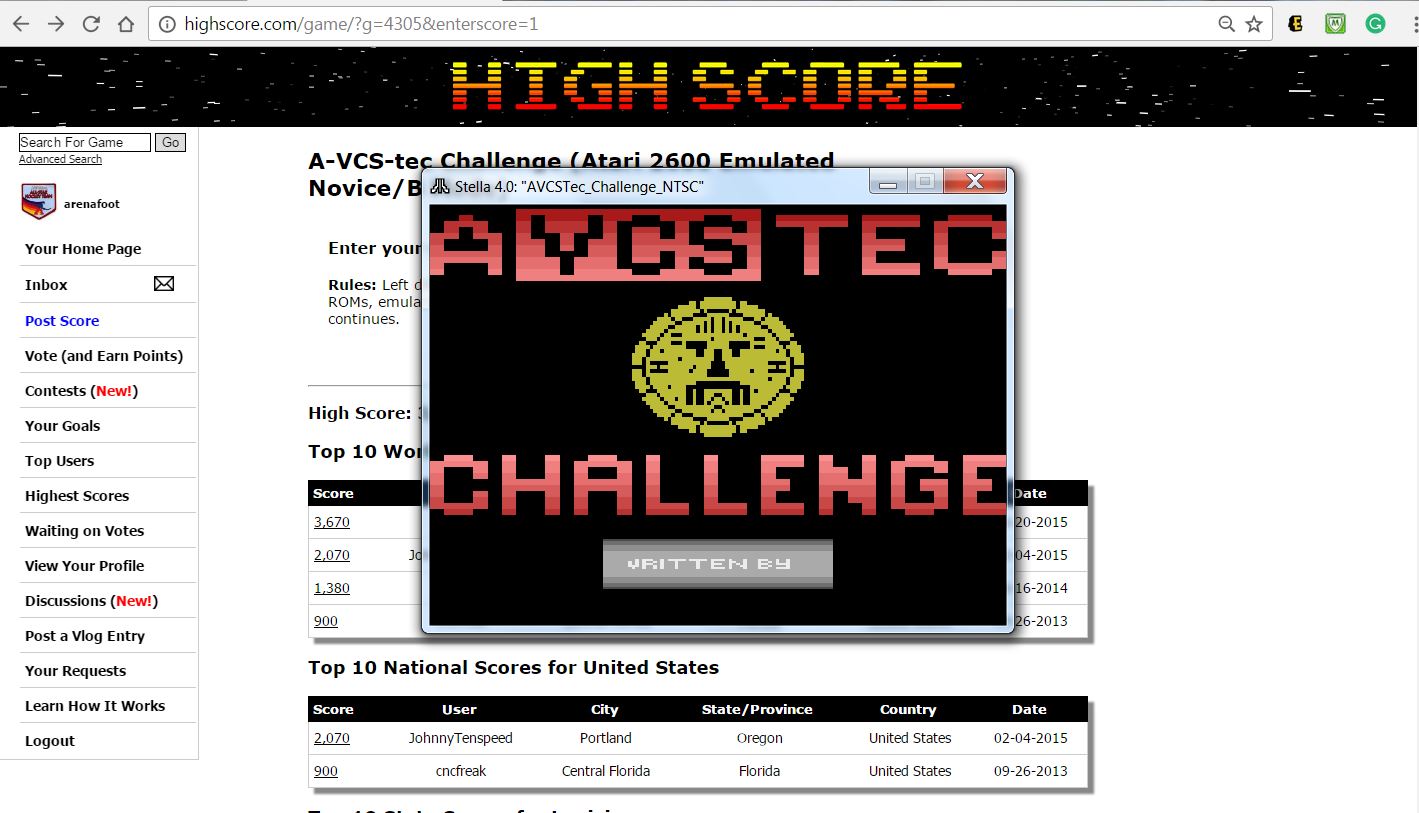 arenafoot: A-VCS-tec Challenge (Atari 2600 Emulated Novice/B Mode) 2,440 points on 2017-03-16 17:25:21