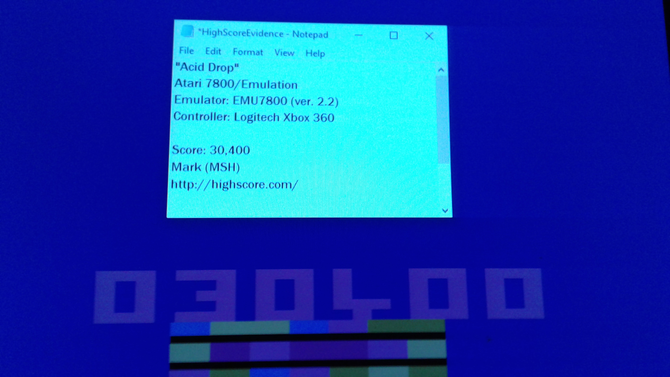 Mark: Acid Drop (Atari 2600 Emulated) 30,400 points on 2020-05-07 20:32:44