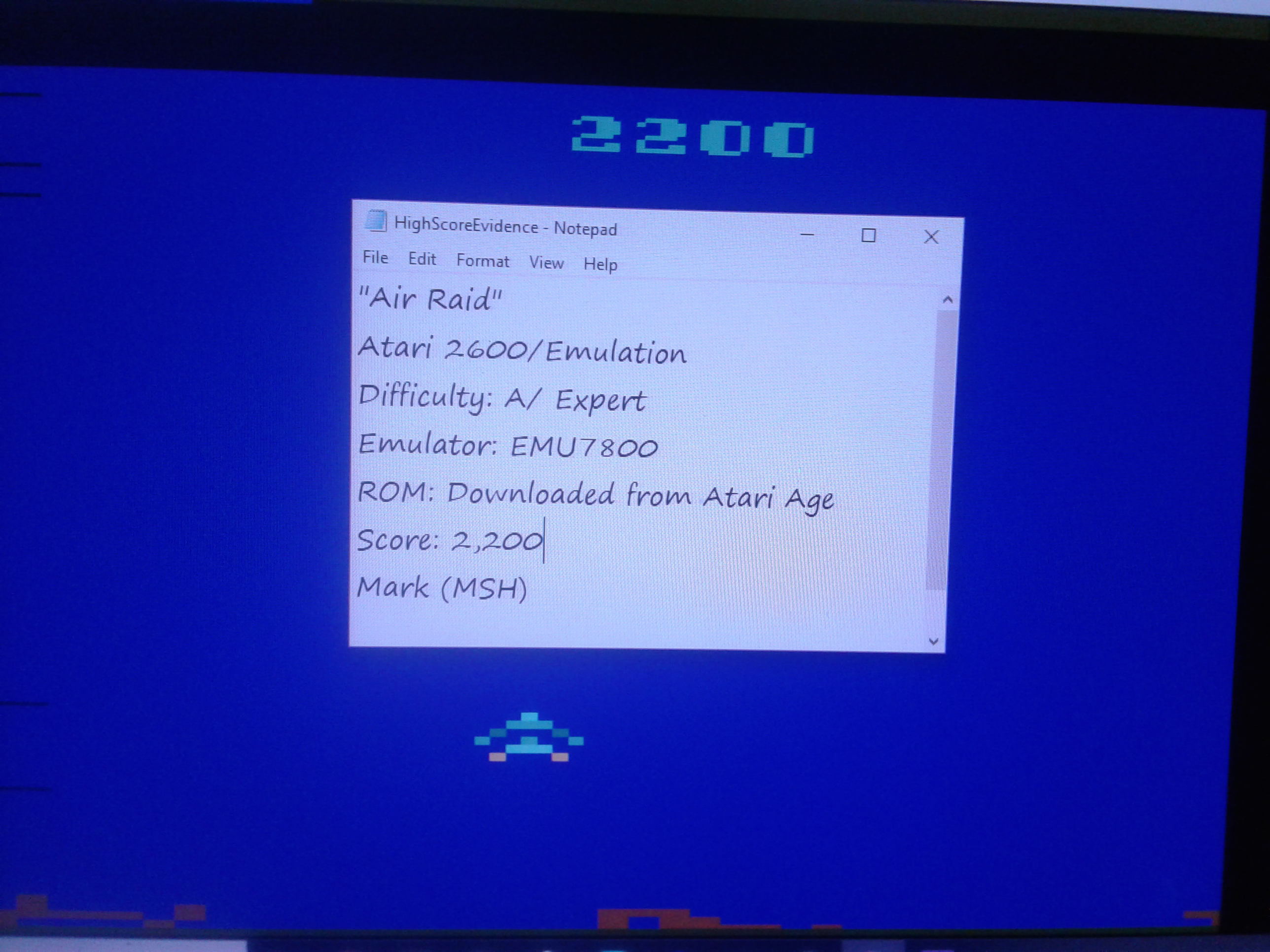 Mark: Air Raid (Atari 2600 Emulated Expert/A Mode) 2,200 points on 2019-01-12 00:12:44