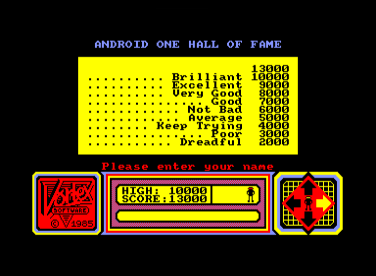 BZHGames: Android One (Amstrad CPC Emulated) 13,000 points on 2021-01-10 15:04:42