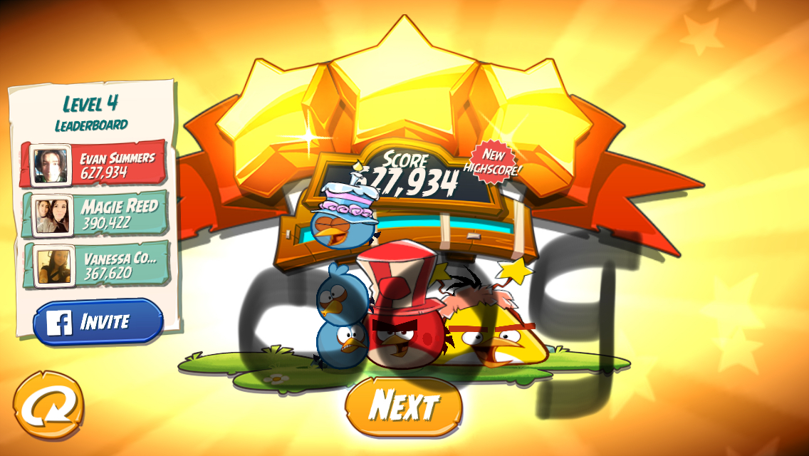 Angry Birds 2: Level 4 627,934 points