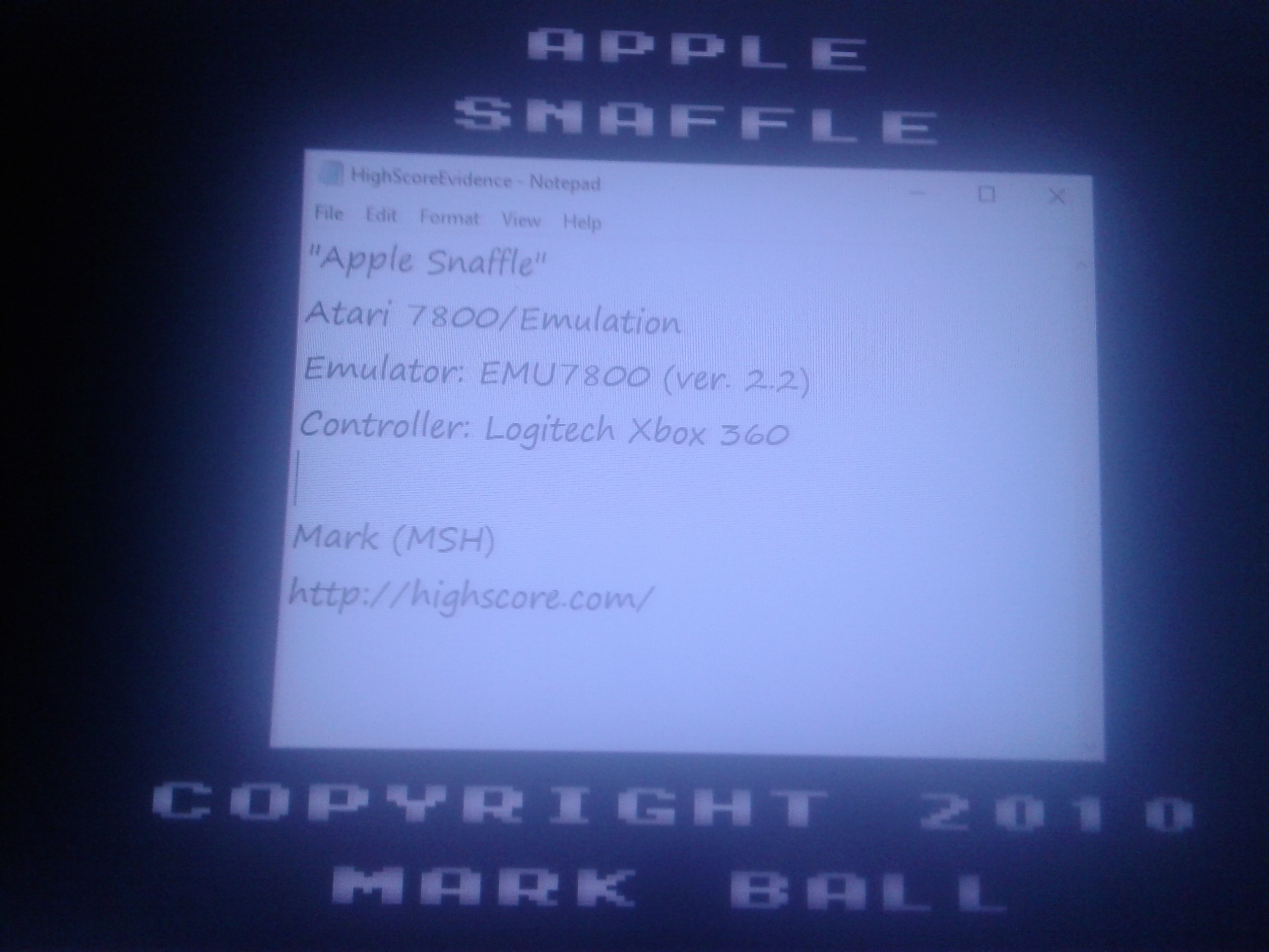 Mark: Apple Snaffle (Atari 7800 Emulated) 1,175 points on 2019-02-07 02:45:20