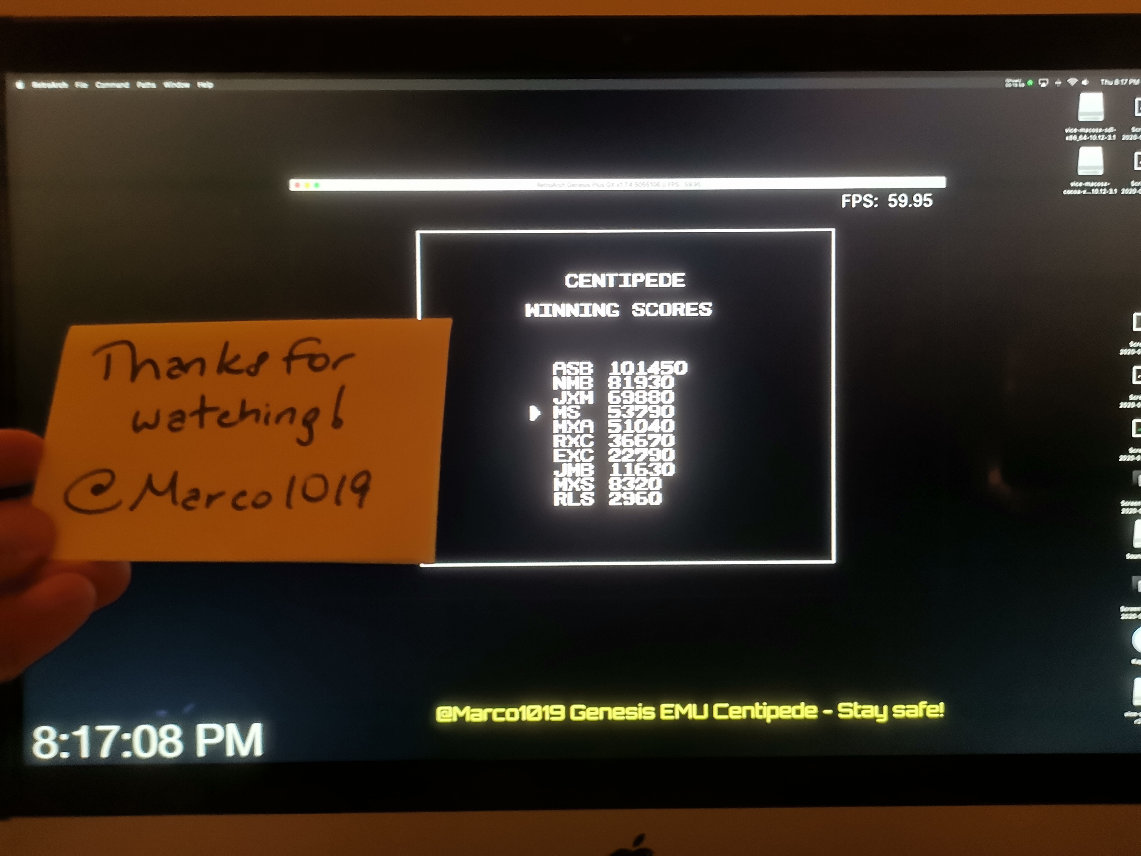 Marco1019: Arcade Classics: Centipede (Sega Genesis / MegaDrive Emulated) 53,790 points on 2020-05-07 21:44:51