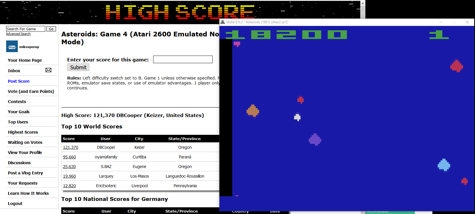 mikvaporup: Asteroids: Game 4 (Atari 2600 Emulated Novice/B Mode) 18,200 points on 2020-02-22 05:43:45
