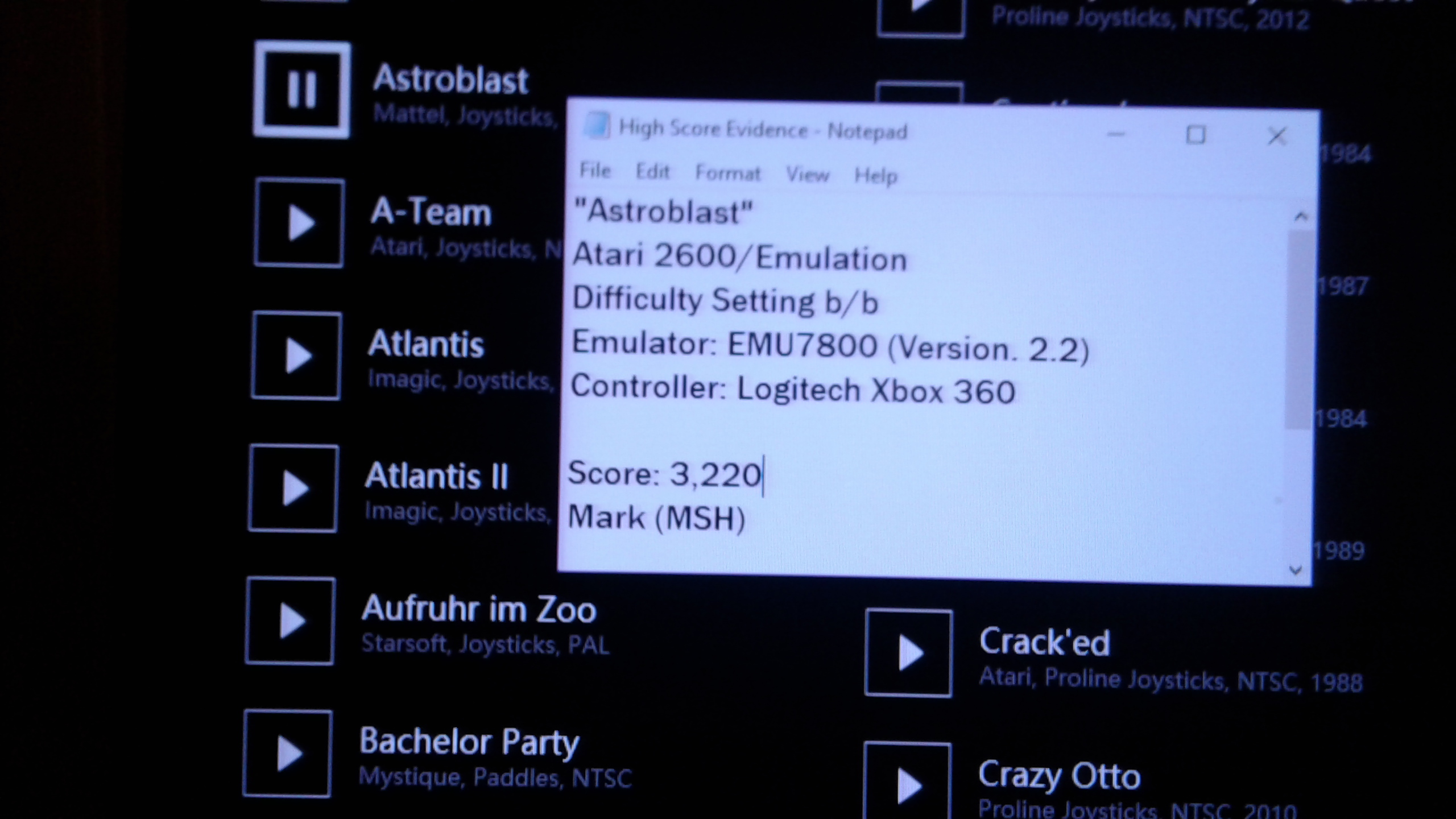 Mark: Astroblast (Atari 2600 Emulated Novice/B Mode) 3,220 points on 2019-03-23 02:42:12