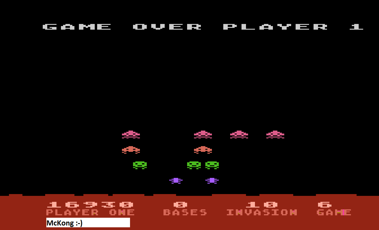 McKong: Atari Invaders [Game 6] (Atari 400/800/XL/XE Emulated) 16,930 points on 2015-09-22 06:10:32
