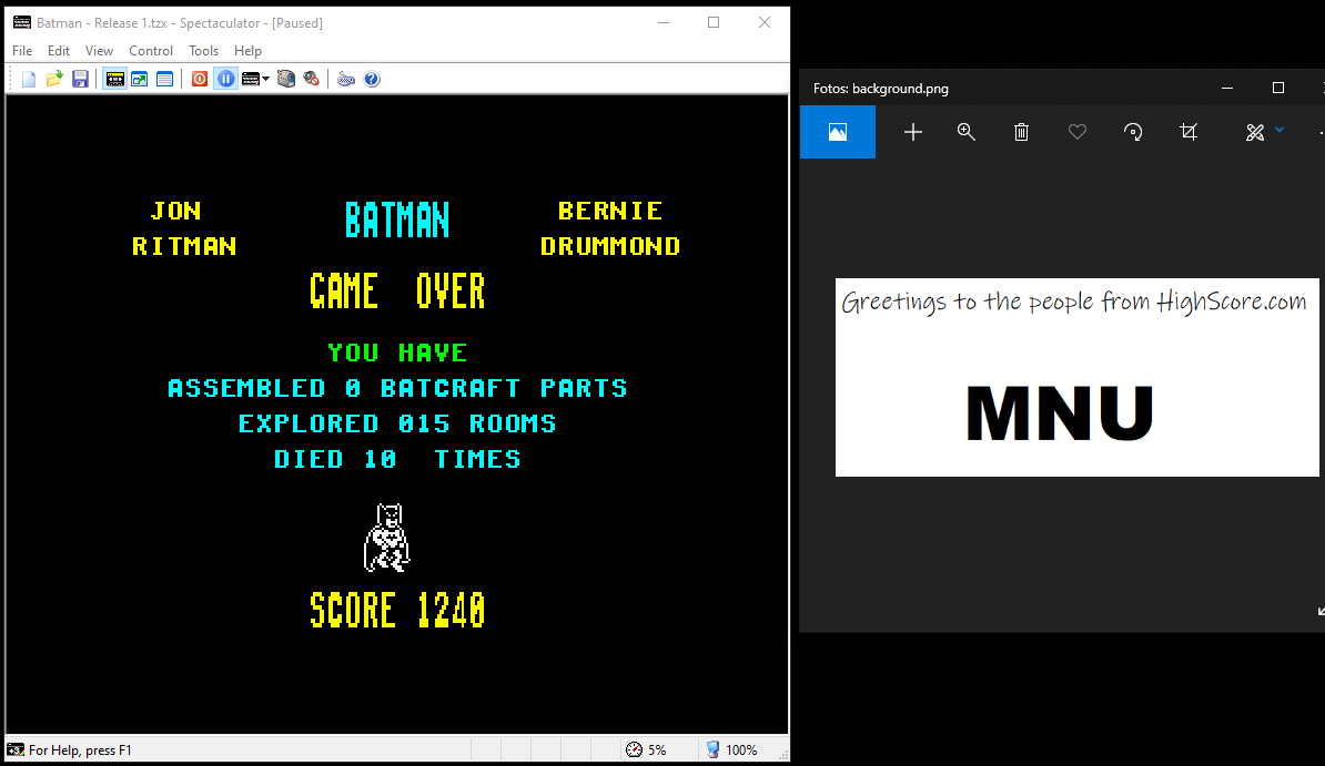 hughes10: Batman (ZX Spectrum Emulated) 1,240 points on 2019-12-01 12:13:16