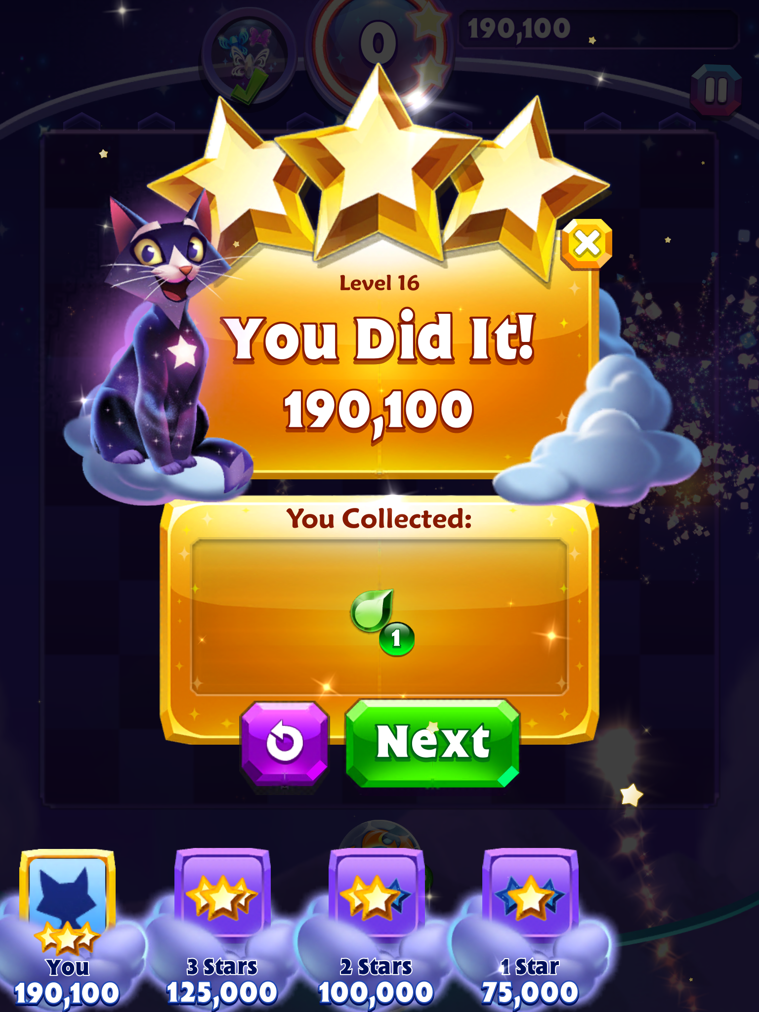 Bejeweled Stars: Level 16 - Say Hello to My Little Friends 190,100 points