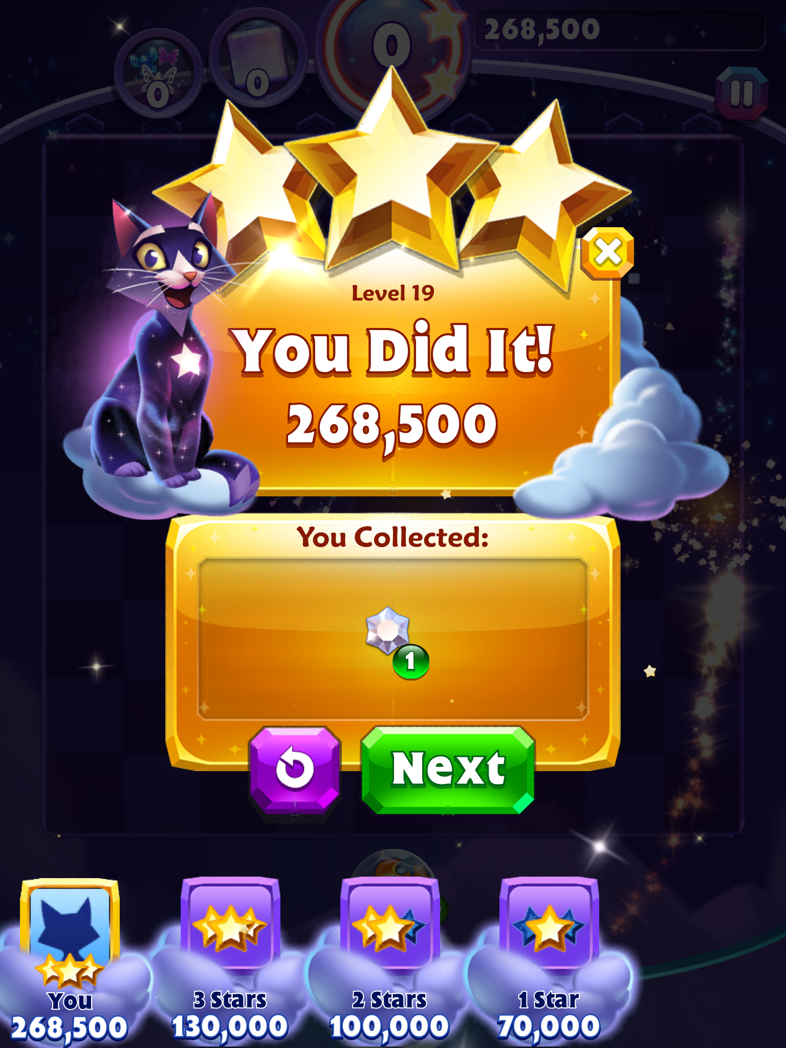 Bejeweled Stars: Level 19 - Time to Multitask 268,500 points