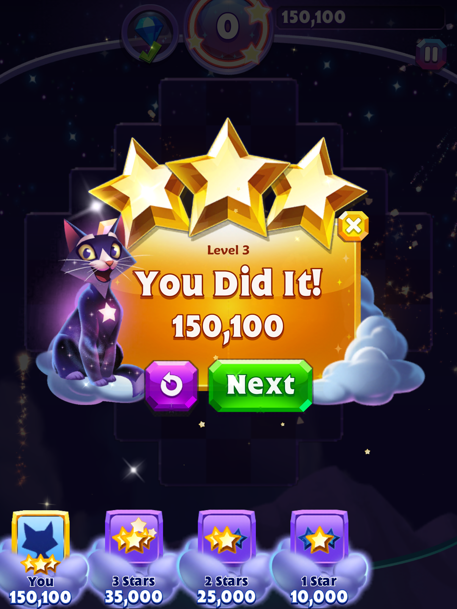 Bejeweled Stars: Level 3 - A Different Angle 150,100 points