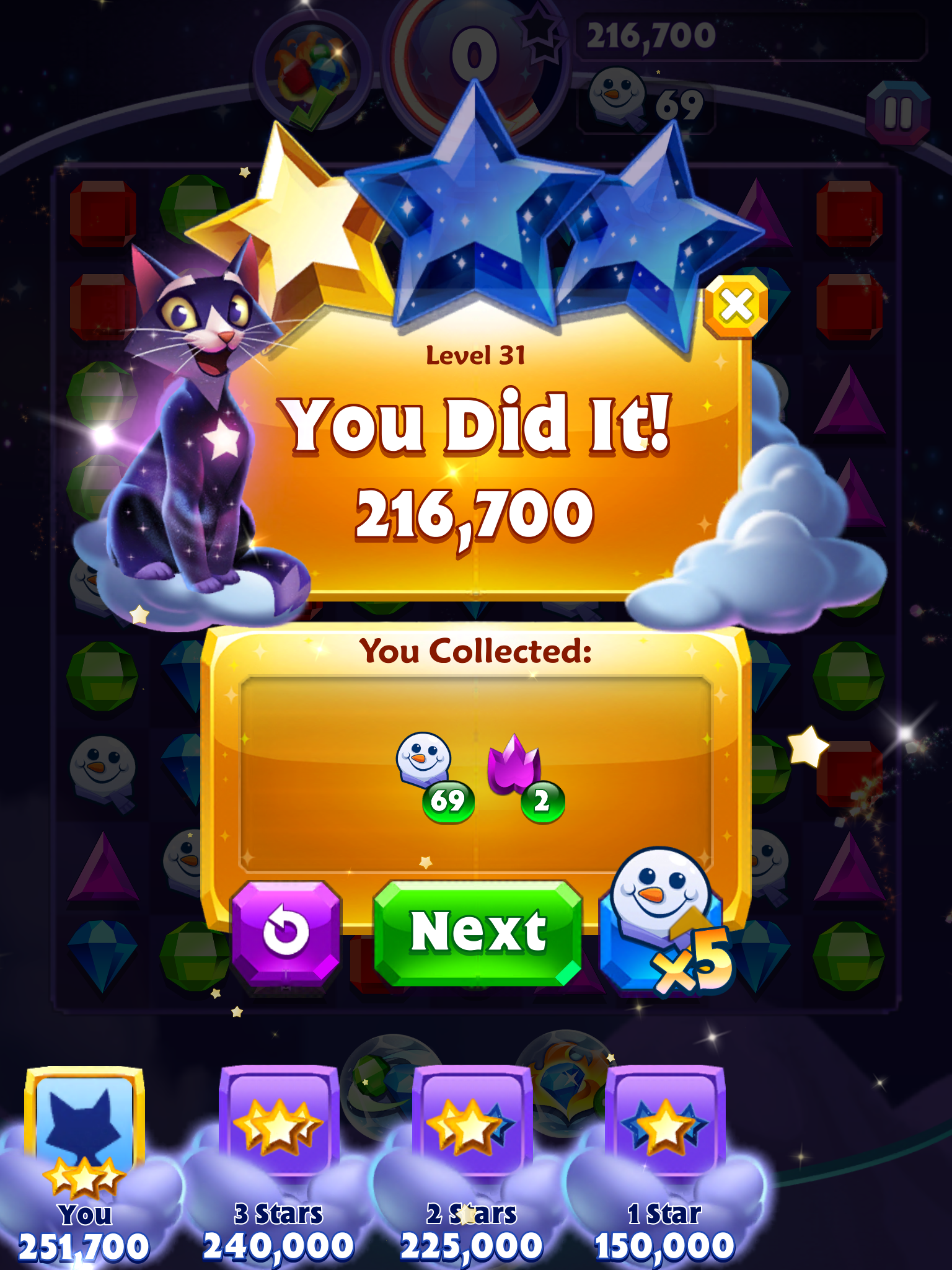 Bejeweled Stars: Level 31: Ban I smash ! 216,700 points