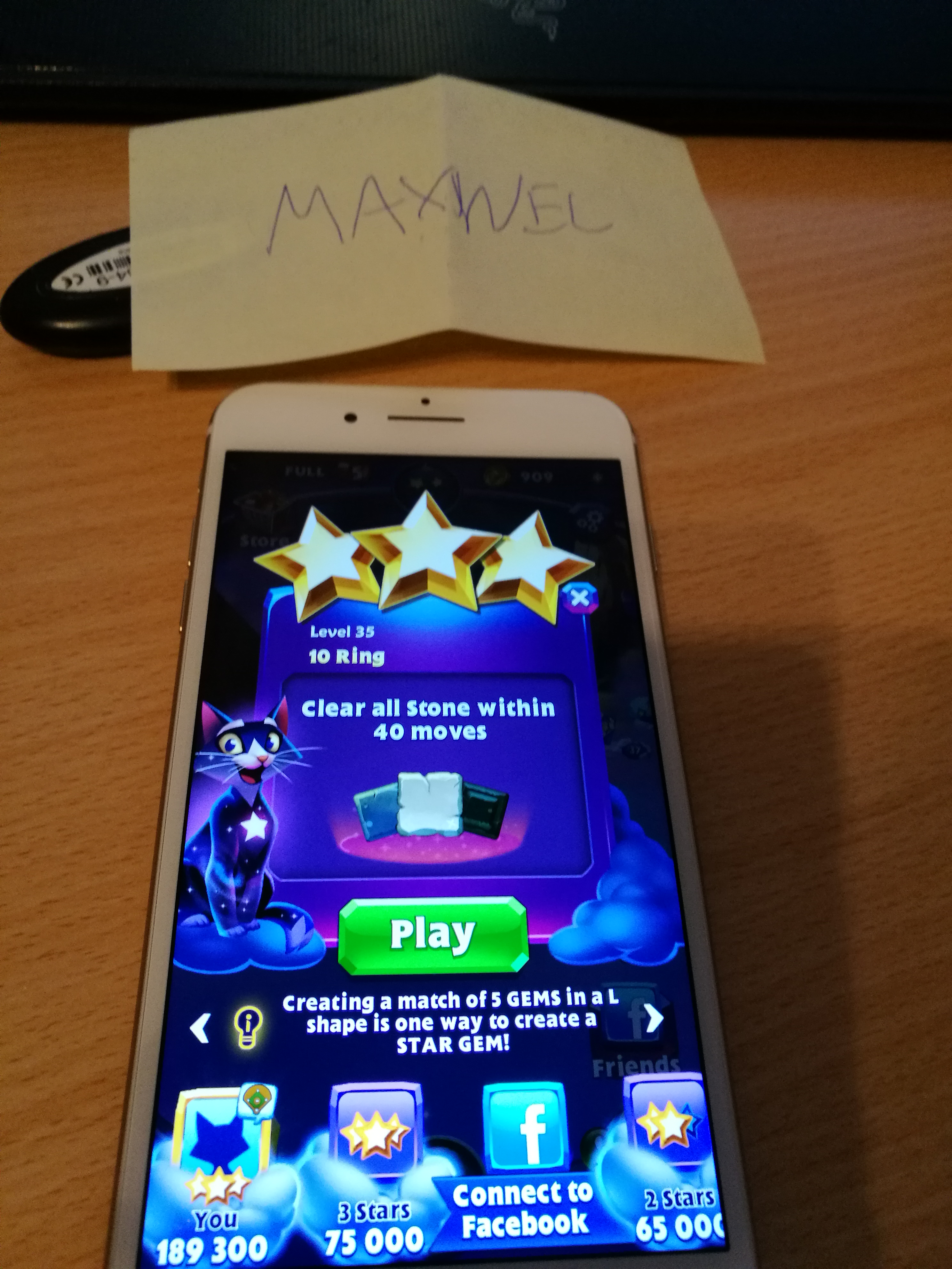 Maxwel: Bejeweled Stars: Level 35: 10 Ring (iOS) 189,300 points on 2016-11-13 15:19:55