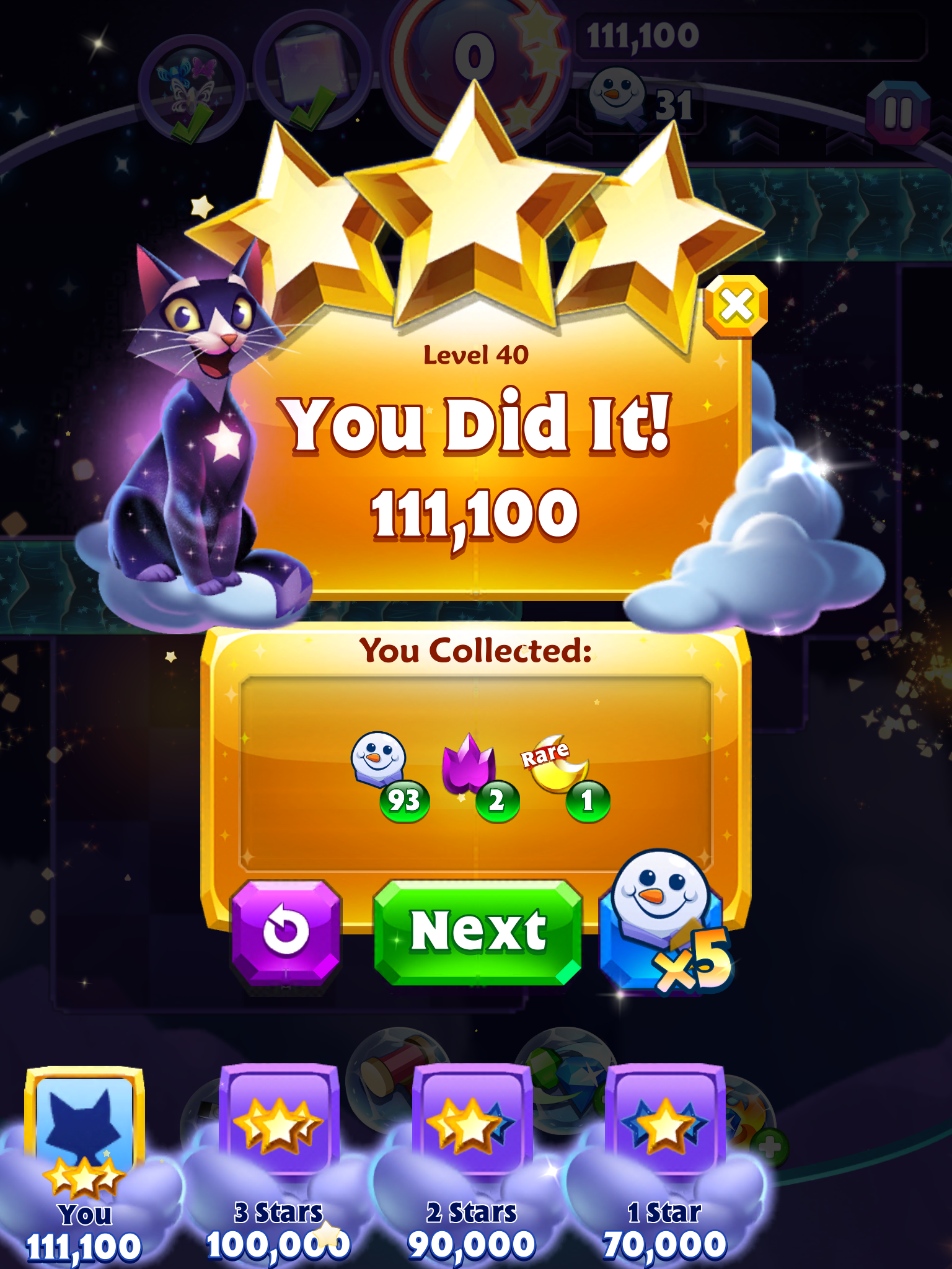 Bejeweled Stars: Level 40: Shattering Expectations 111,100 points