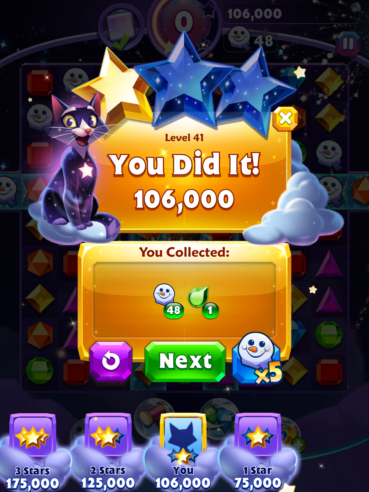 Spindy12: Bejeweled Stars: Level 41: Round the bend (iOS) 106,000 points on 2016-12-25 19:31:05