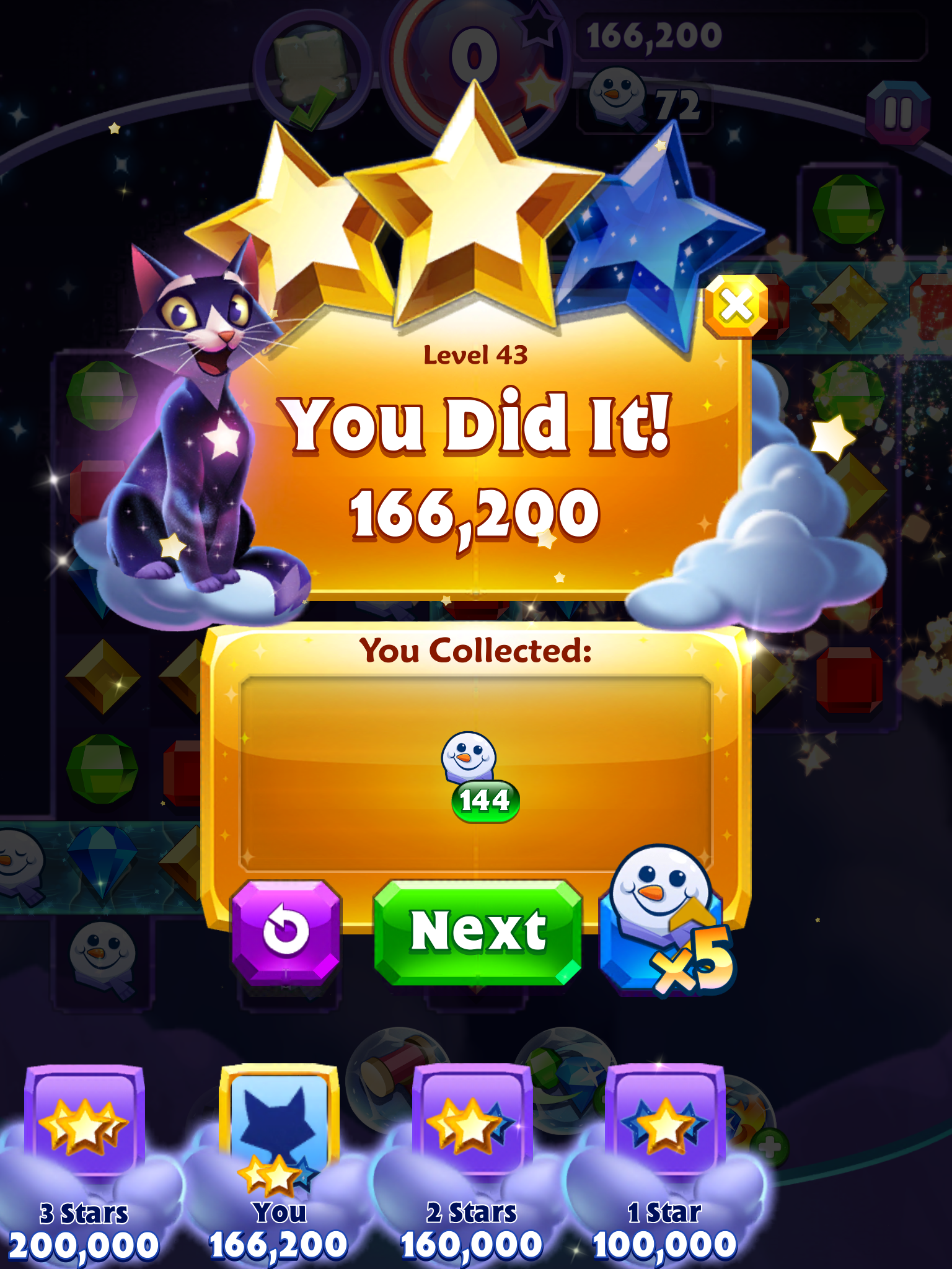 Spindy12: Bejeweled Stars: Level 43: Snaking solutions (iOS) 166,200 points on 2016-12-25 19:34:25