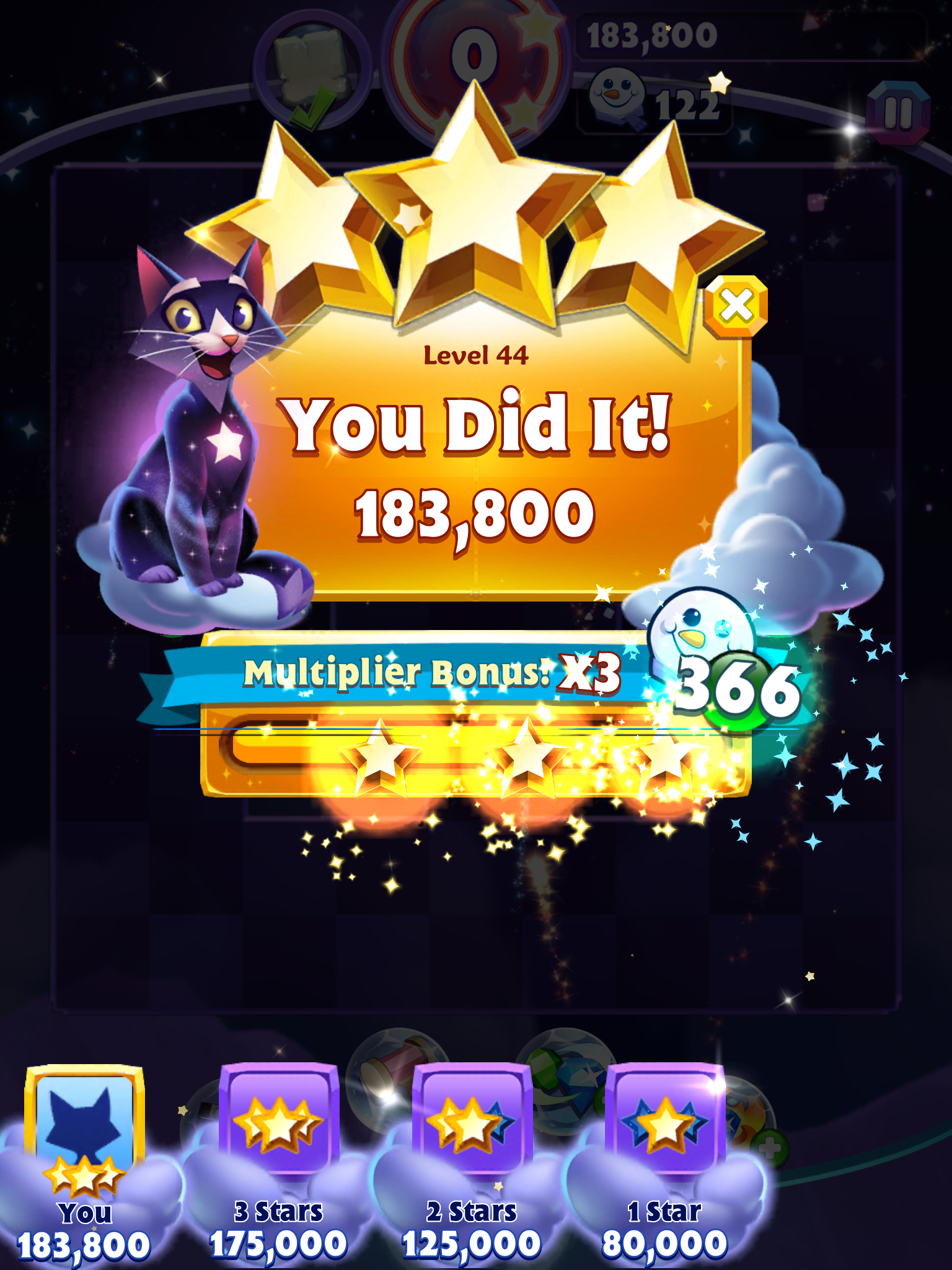 Bejeweled Stars: Level 44: Hard as a rock 183,800 points