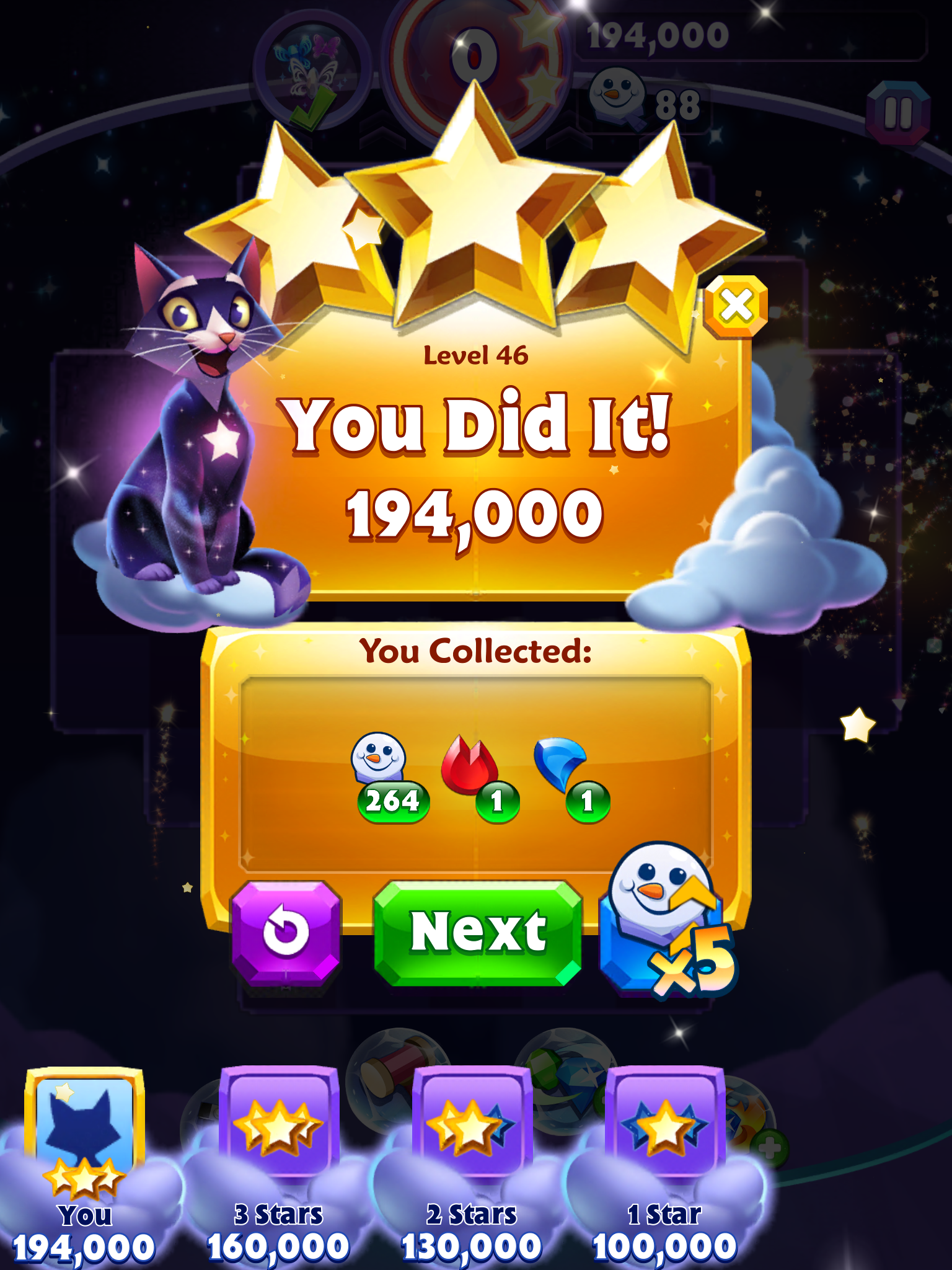 Spindy12: Bejeweled Stars: Level 46: Taking flight (iOS) 194,000 points on 2016-12-25 20:07:07