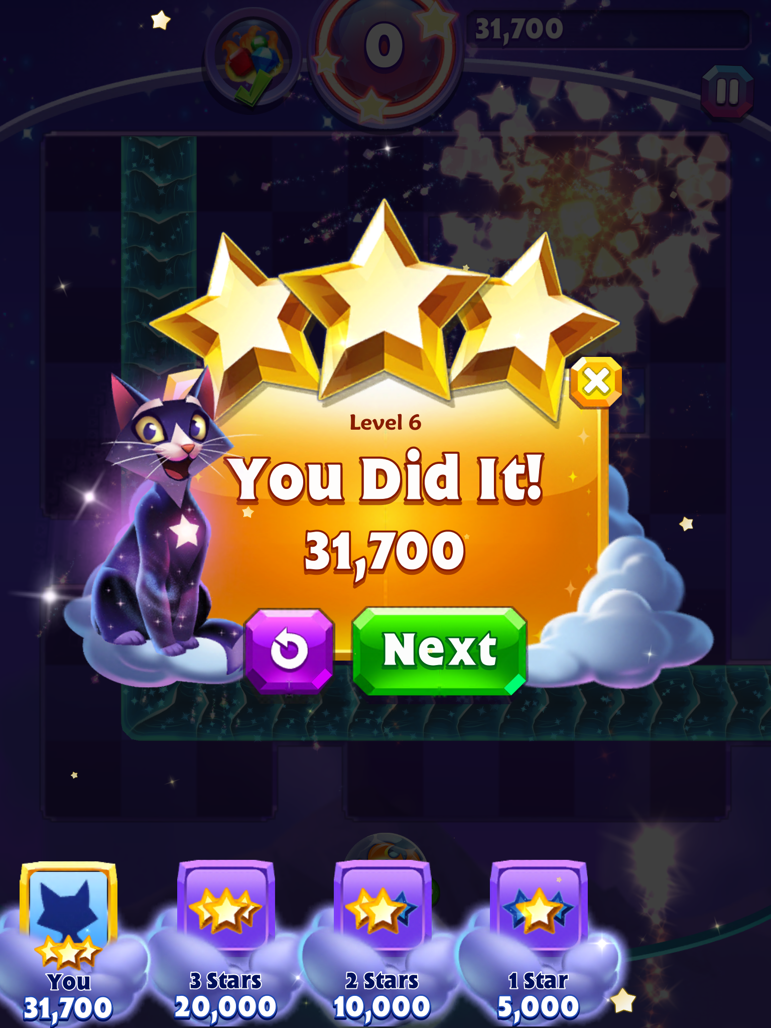 Bejeweled Stars: Level 6 - Special Delivery 31,700 points