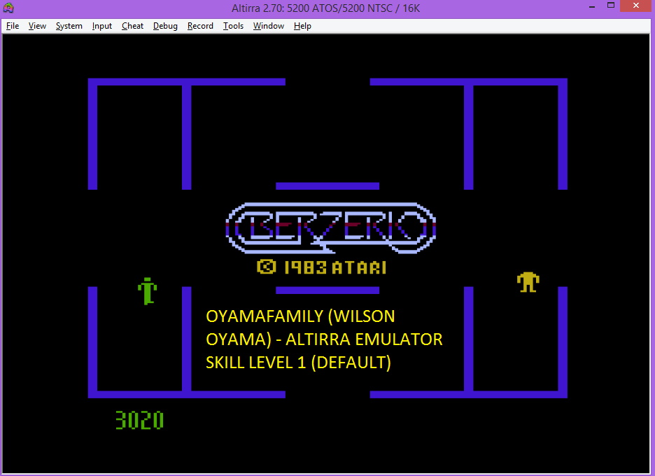oyamafamily: Berzerk: Game 1 (Atari 5200 Emulated) 3,020 points on 2016-04-23 18:44:01