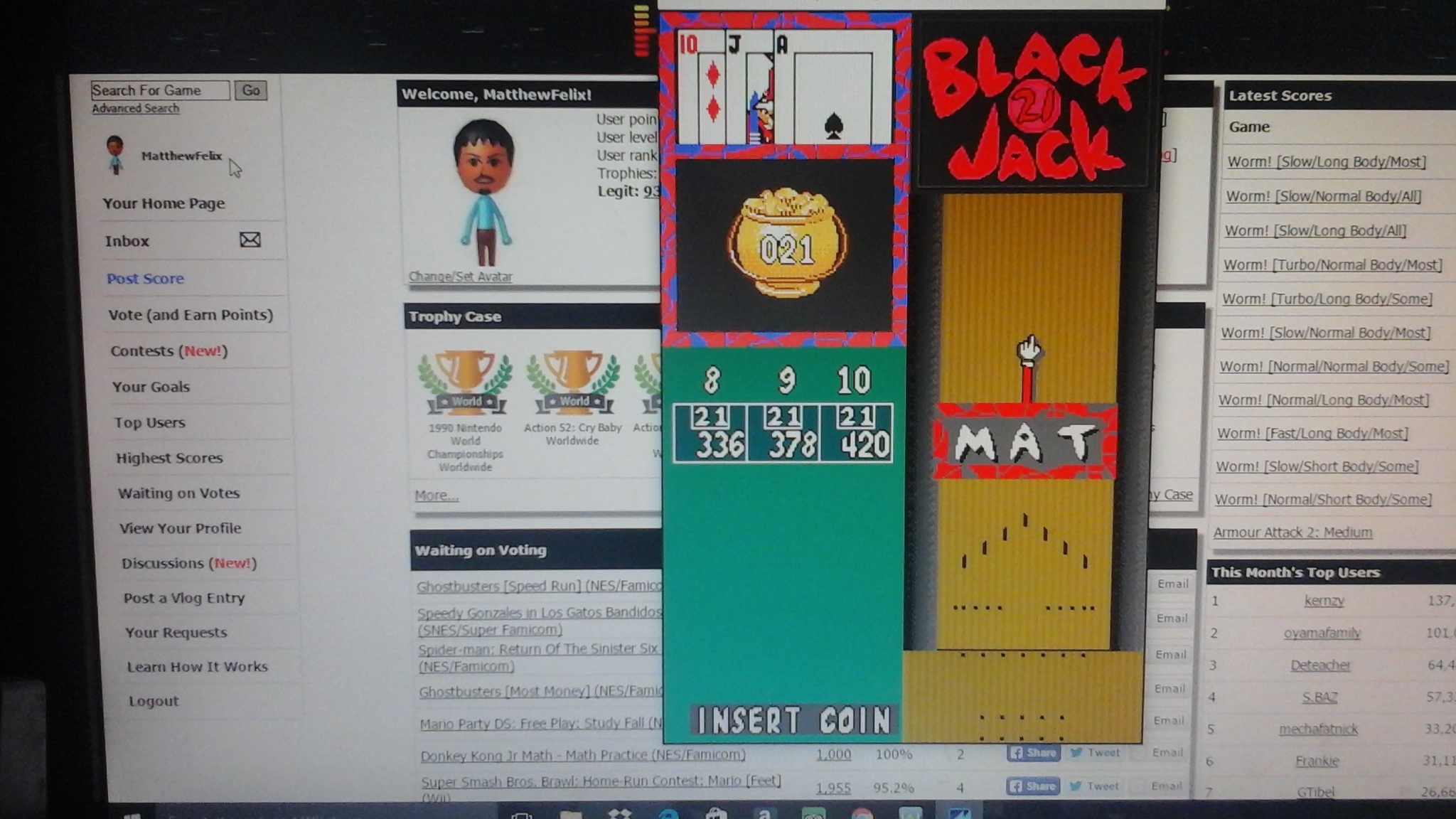 MatthewFelix: Bowl-O-Rama: BlackJack (Arcade Emulated / M.A.M.E.) 420 points on 2016-03-05 00:21:42