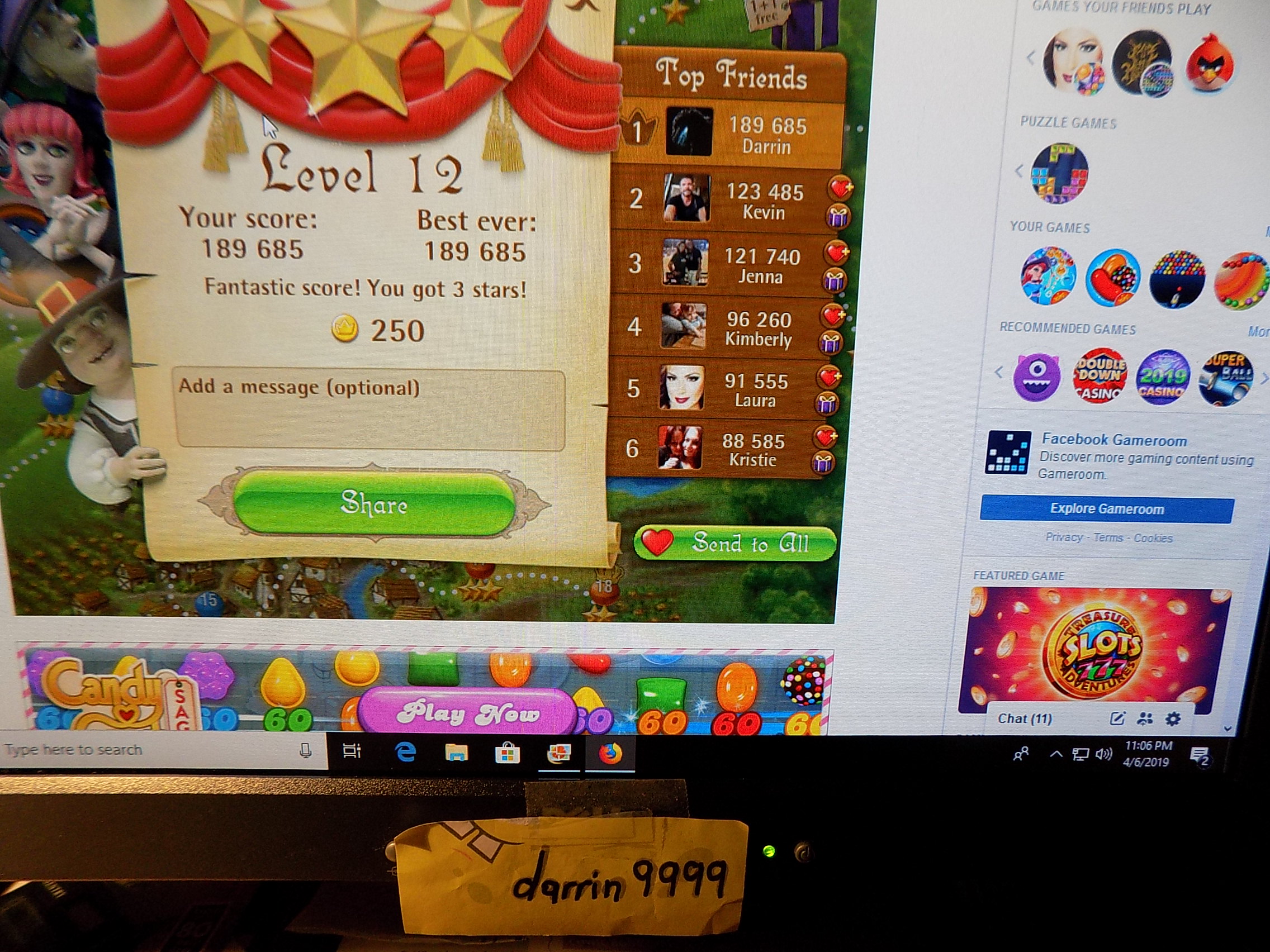 darrin9999: Bubble Witch Saga: Level 12 (Web) 189,685 points on 2019-04-06 21:07:56