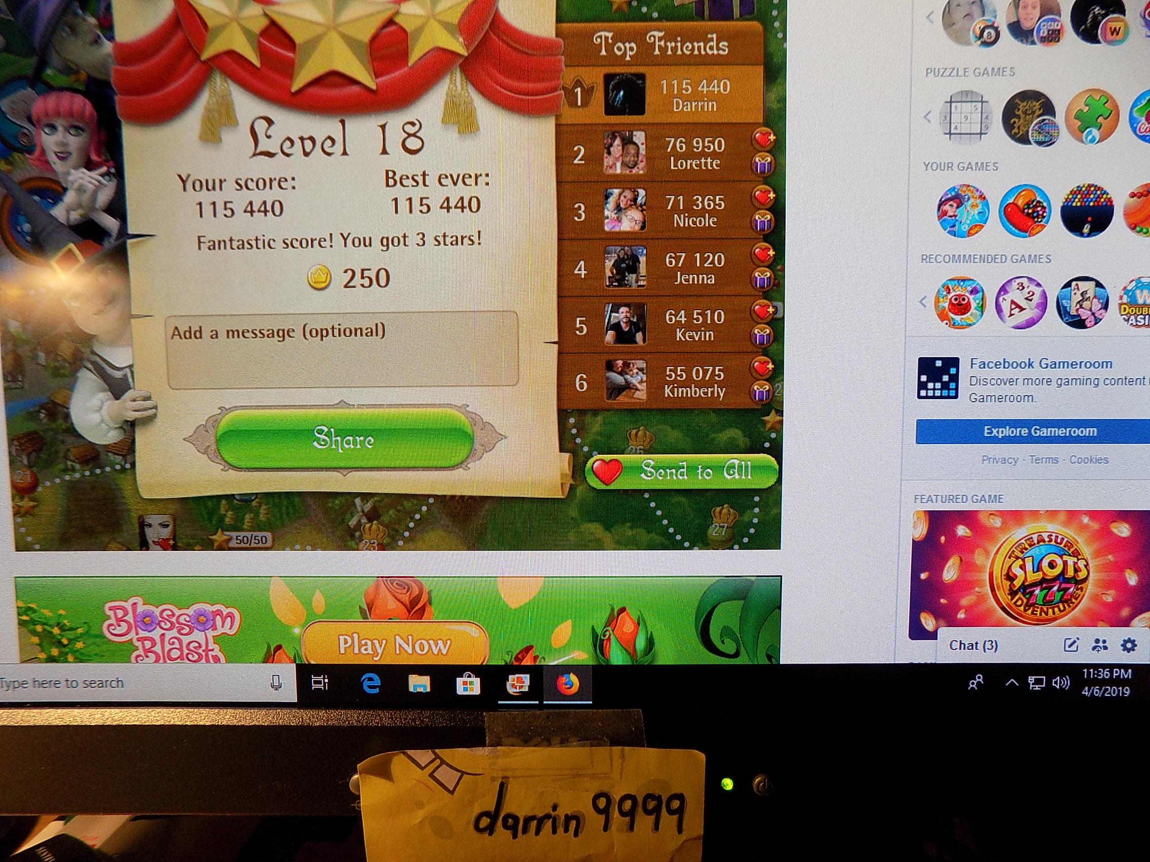 darrin9999: Bubble Witch Saga: Level 18 (Web) 115,440 points on 2019-04-06 21:38:42