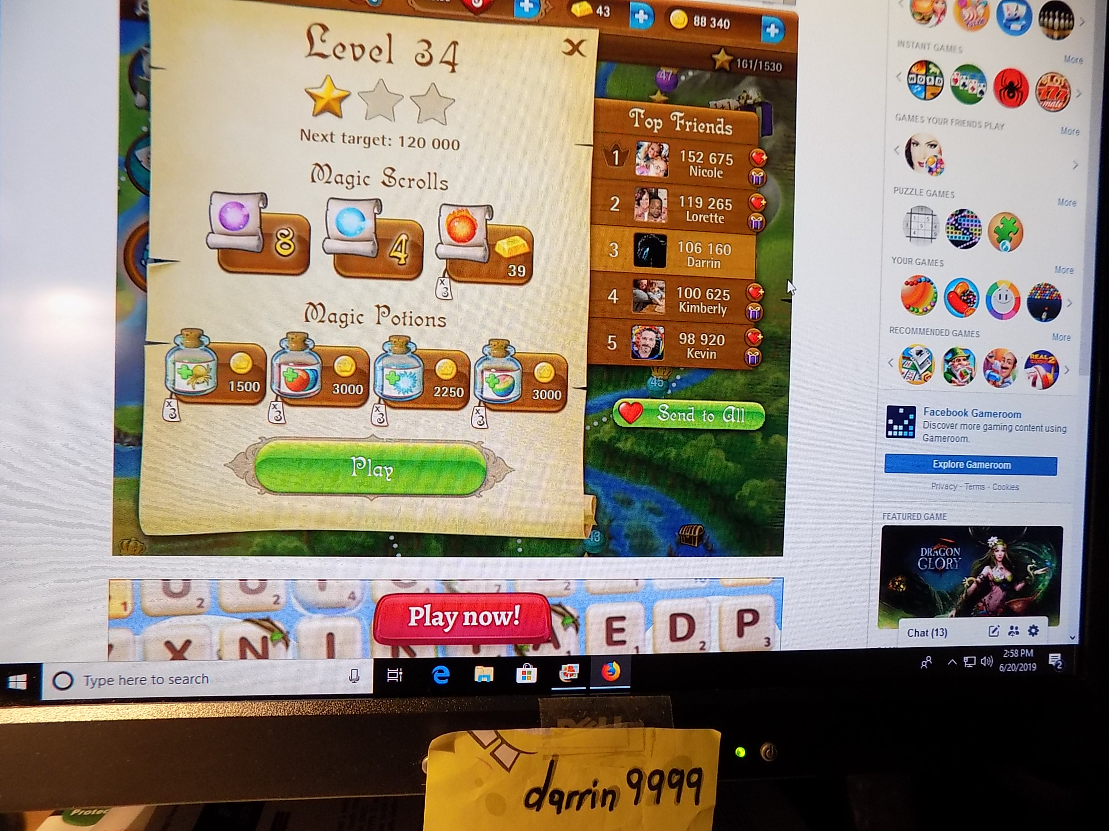 darrin9999: Bubble Witch Saga: Level 34 (Web) 106,160 points on 2019-06-20 13:35:55