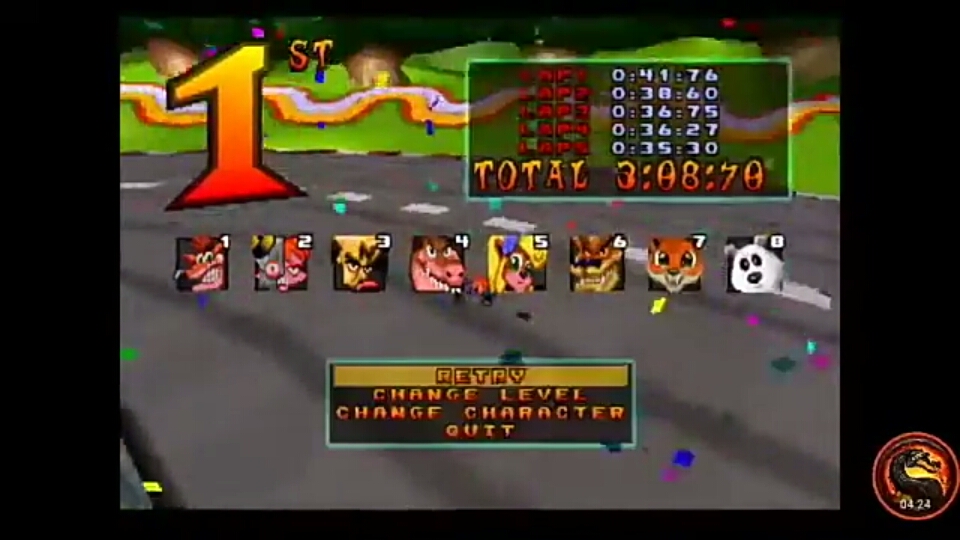 CTR Crash Team Racing: Arcade: Coco Park: Single: Easy: 5 Laps [Race Time] time of 0:03:08.7