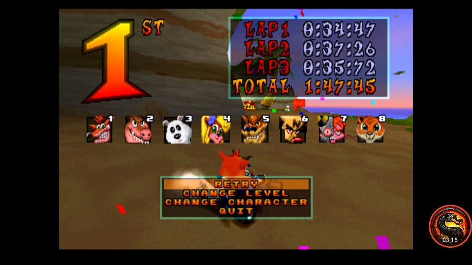 omargeddon: CTR Crash Team Racing: Arcade: Crash Cove: Single: Hard: 3 Laps [Race Time] (Playstation 1 Emulated) 0:01:47.45 points on 2021-09-25 10:20:05