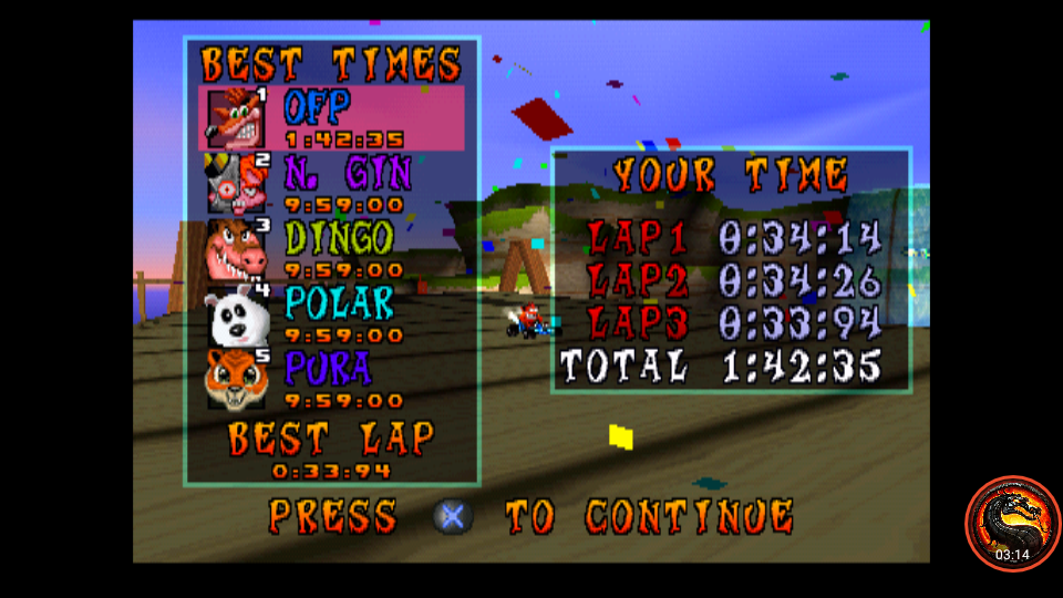 omargeddon: CTR Crash Team Racing: Time Trial: Crash Cove [Race Time] (Playstation 1 Emulated) 0:01:42.35 points on 2021-09-25 10:22:59