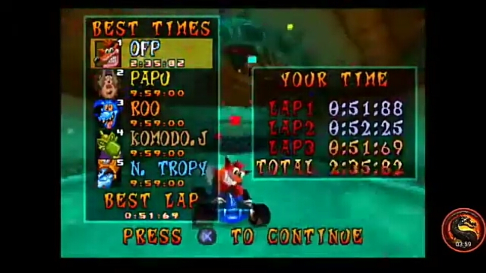 CTR Crash Team Racing: Time Trial: Sewer Speedway [Race Time] time of 0:02:35.82