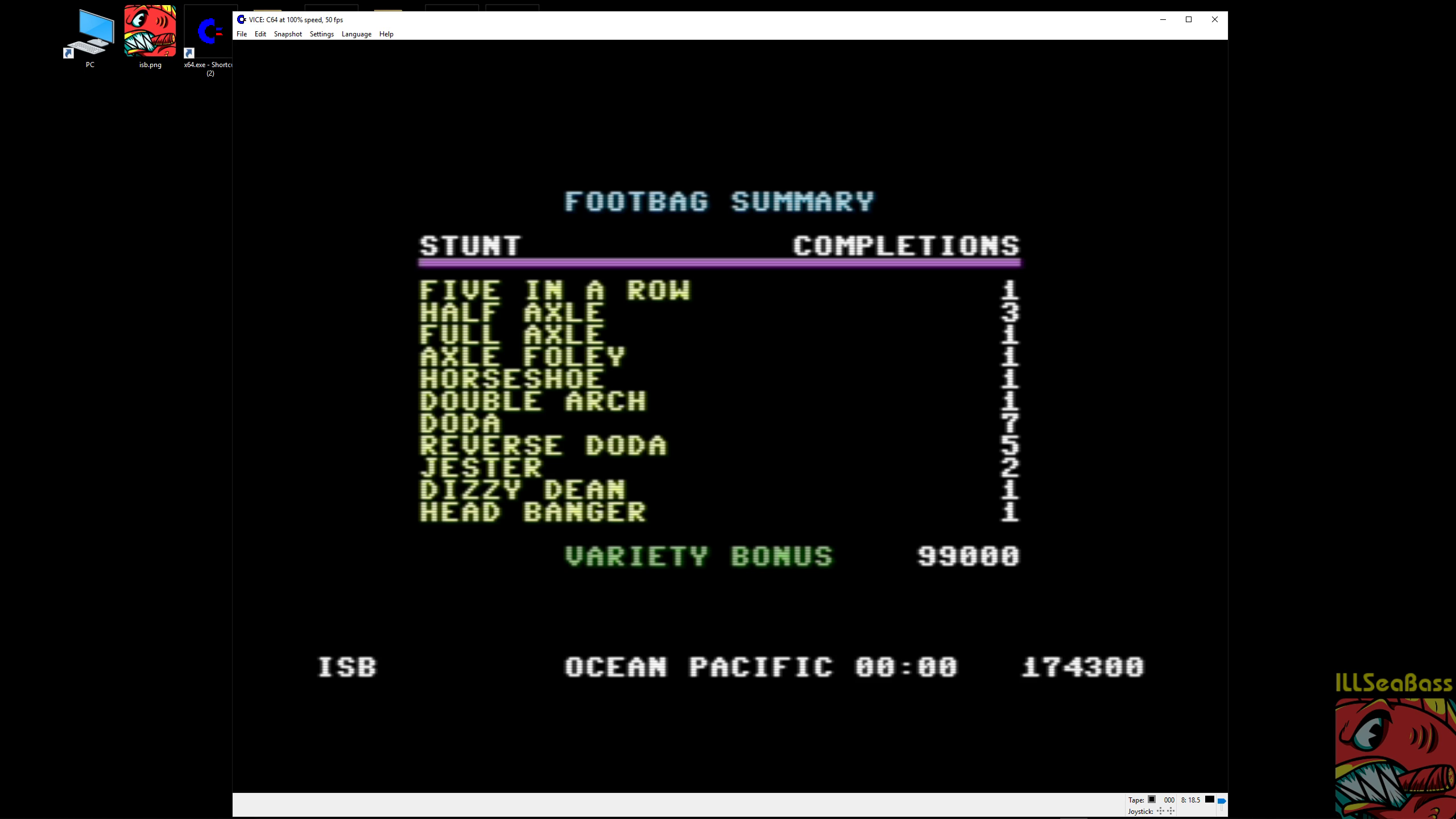 ILLSeaBass: California Games: Foot Bag (Commodore 64 Emulated) 174,300 points on 2019-01-10 07:28:28