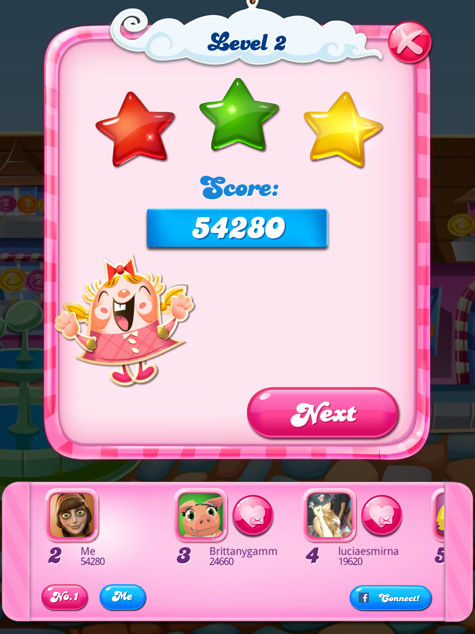Spindy12: Candy Crush Saga: Level 002 (iOS) 54,280 points on 2016-12-20 15:28:56