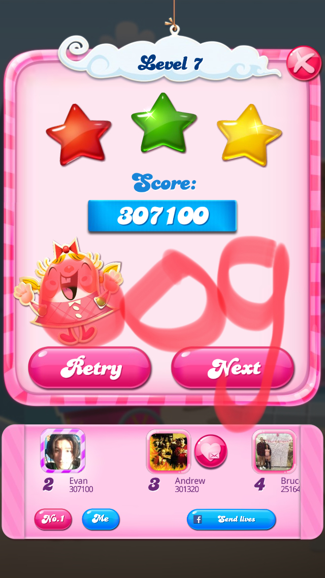 OOG: Candy Crush Saga: Level 007 (iOS) 307,100 points on 2018-03-04 12:02:04