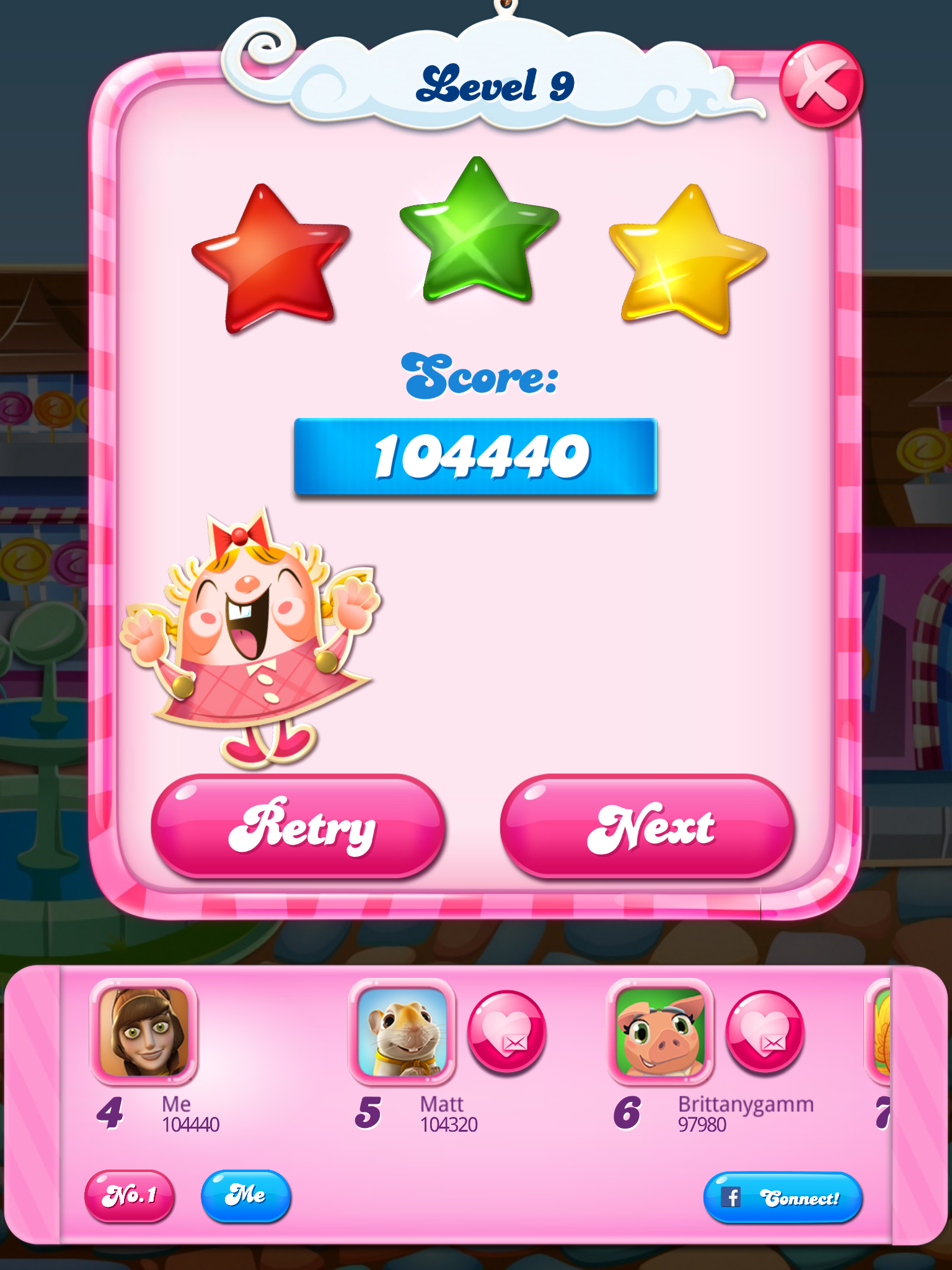 Spindy12: Candy Crush Saga: Level 009 (iOS) 104,440 points on 2016-12-20 15:41:04
