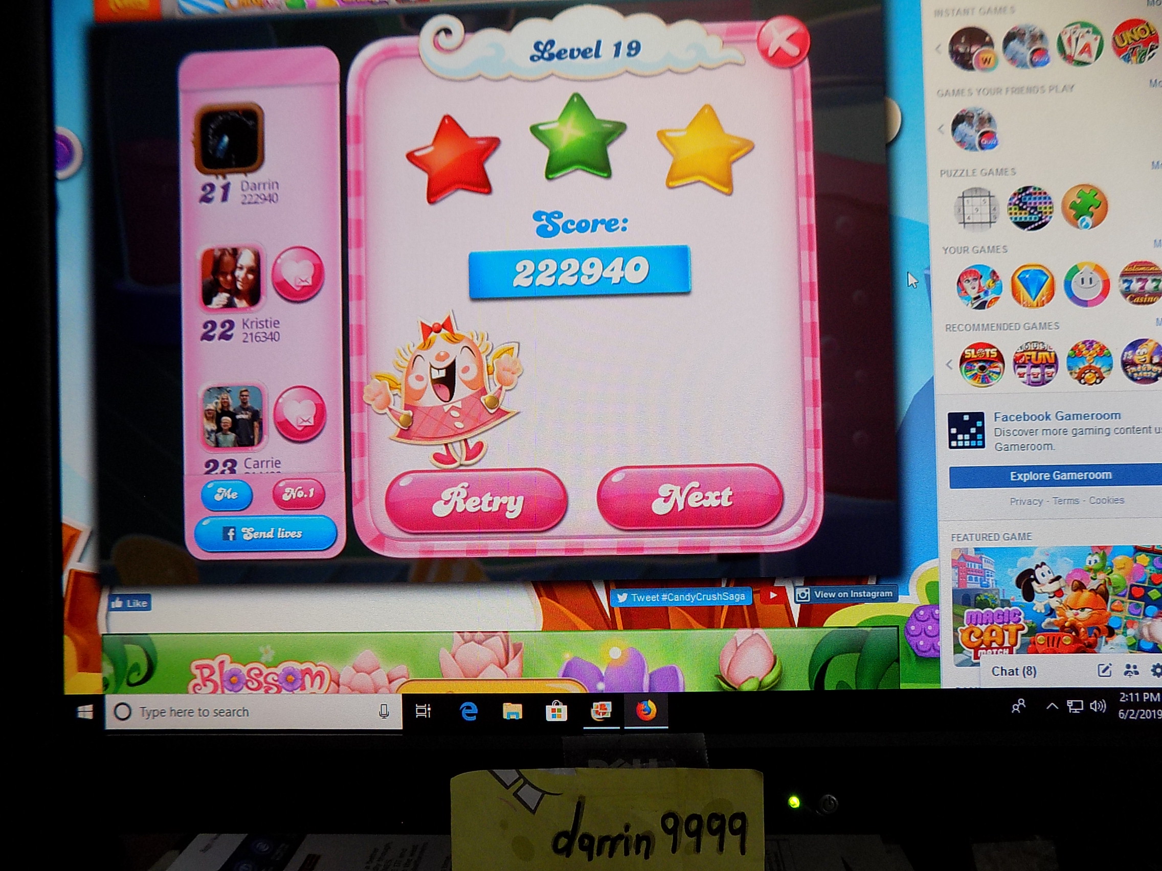 Candy Crush Saga: Level 019 222,940 points