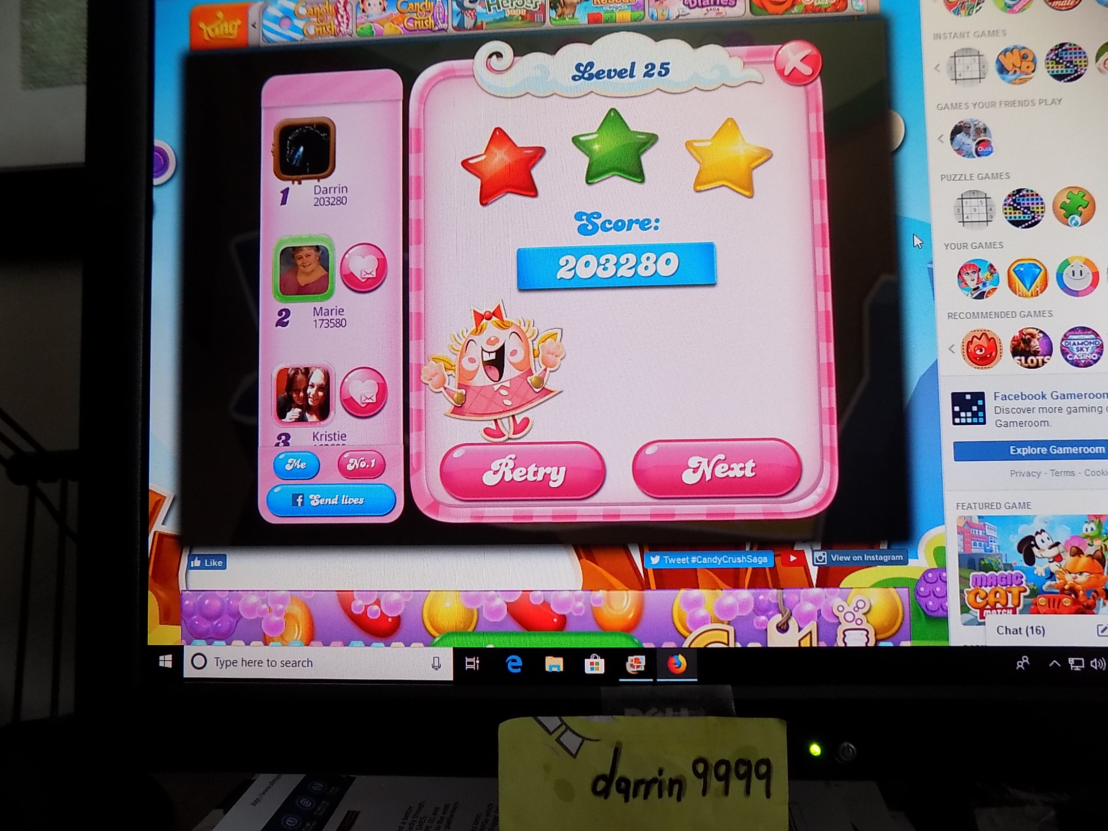 darrin9999: Candy Crush Saga: Level 025 (Web) 203,280 points on 2019-06-02 12:44:53