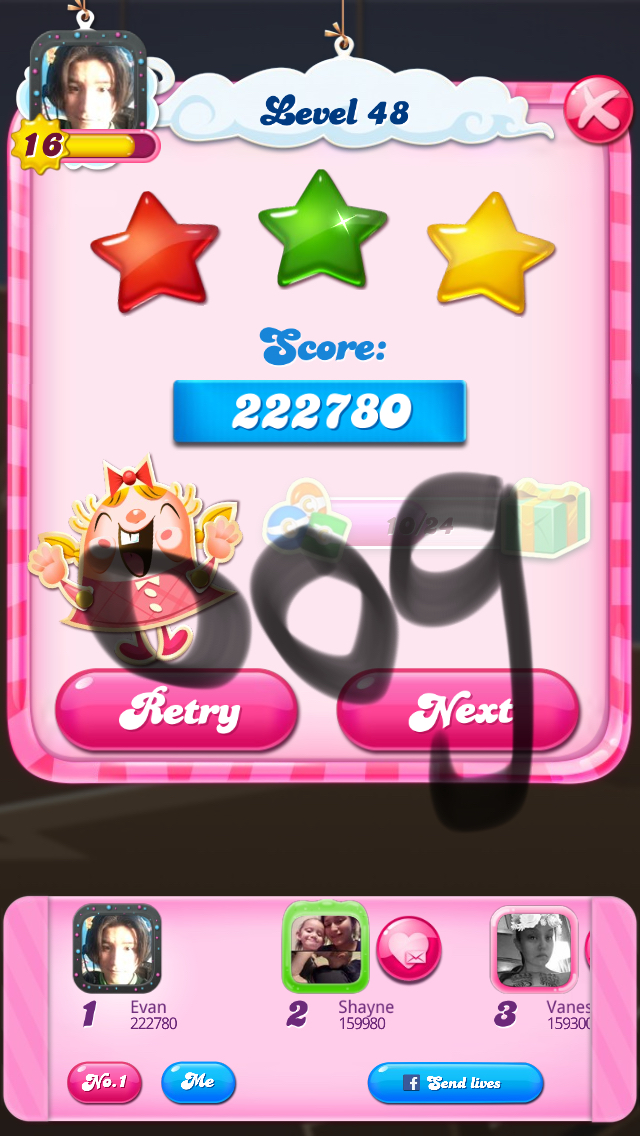 OOG: Candy Crush Saga: Level 048 (iOS) 222,780 points on 2018-03-20 15:39:27