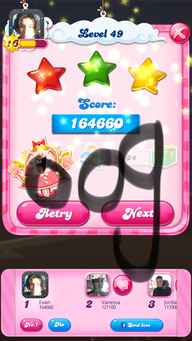 OOG: Candy Crush Saga: Level 049 (iOS) 164,660 points on 2018-03-20 14:28:21