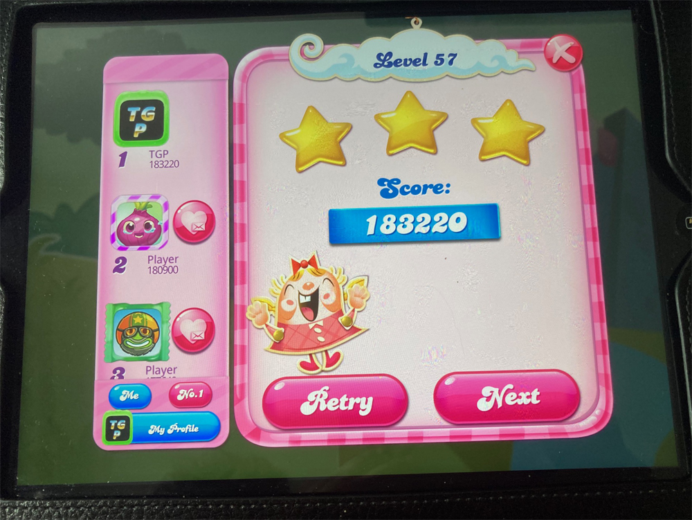 80sChips: Candy Crush Saga: Level 057 (iOS) 183,220 points on 2020-08-25 09:37:36