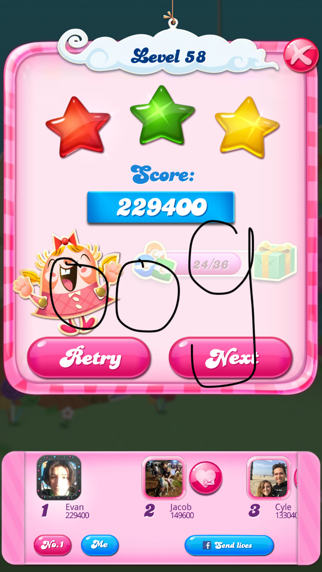 OOG: Candy Crush Saga: Level 058 (iOS) 229,400 points on 2018-04-01 11:18:03