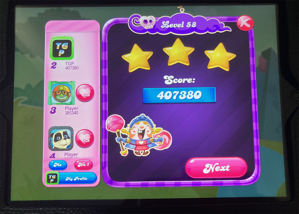 80sChips: Candy Crush Saga: Level 058 (iOS) 407,380 points on 2020-08-26 00:07:54
