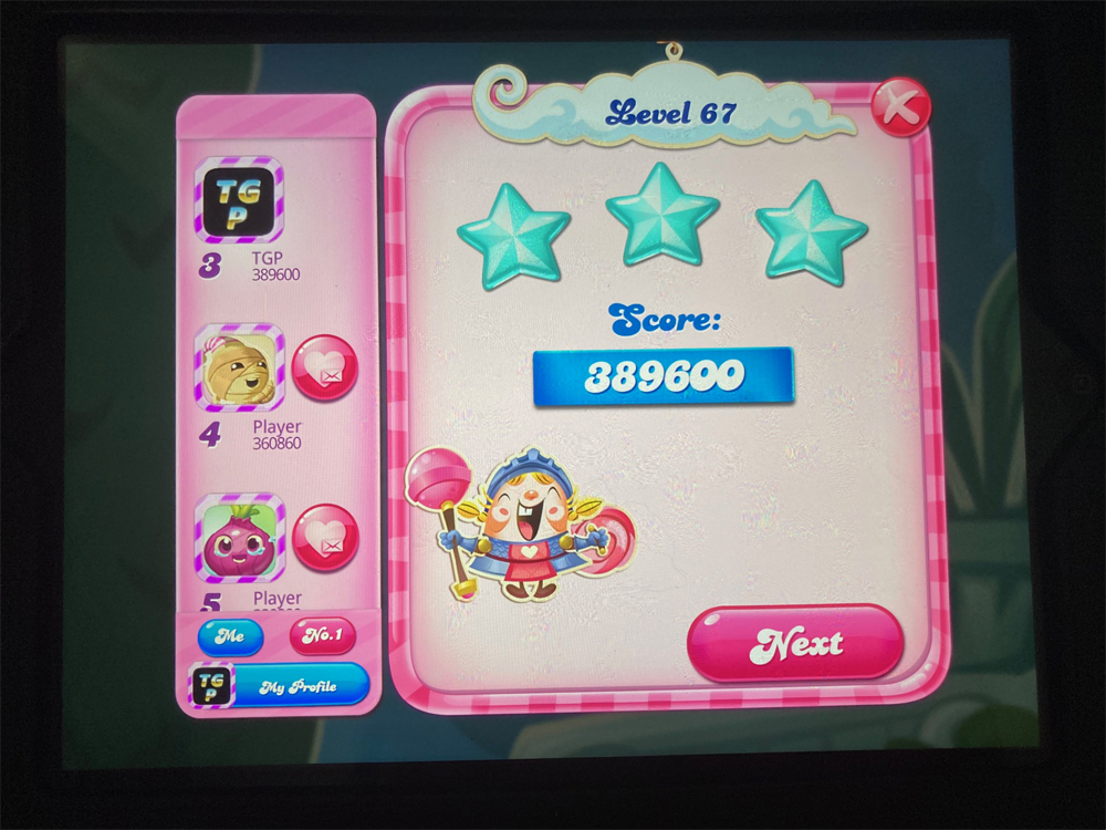 80sChips: Candy Crush Saga: Level 067 (iOS) 389,600 points on 2020-08-28 04:33:36