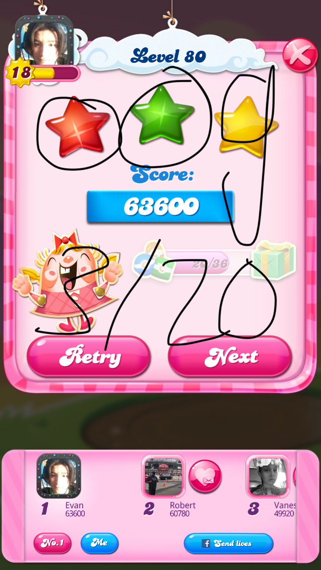 OOG: Candy Crush Saga: Level 080 (iOS) 63,600 points on 2018-03-30 01:20:51
