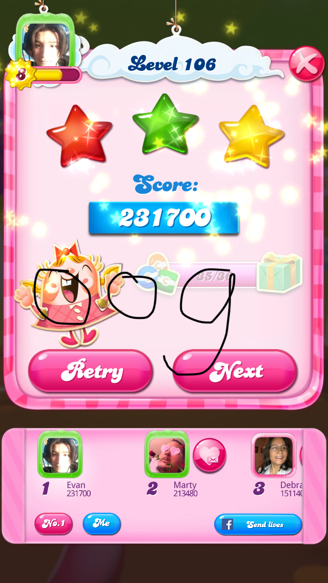 Candy Crush Saga: Level 106 231,700 points