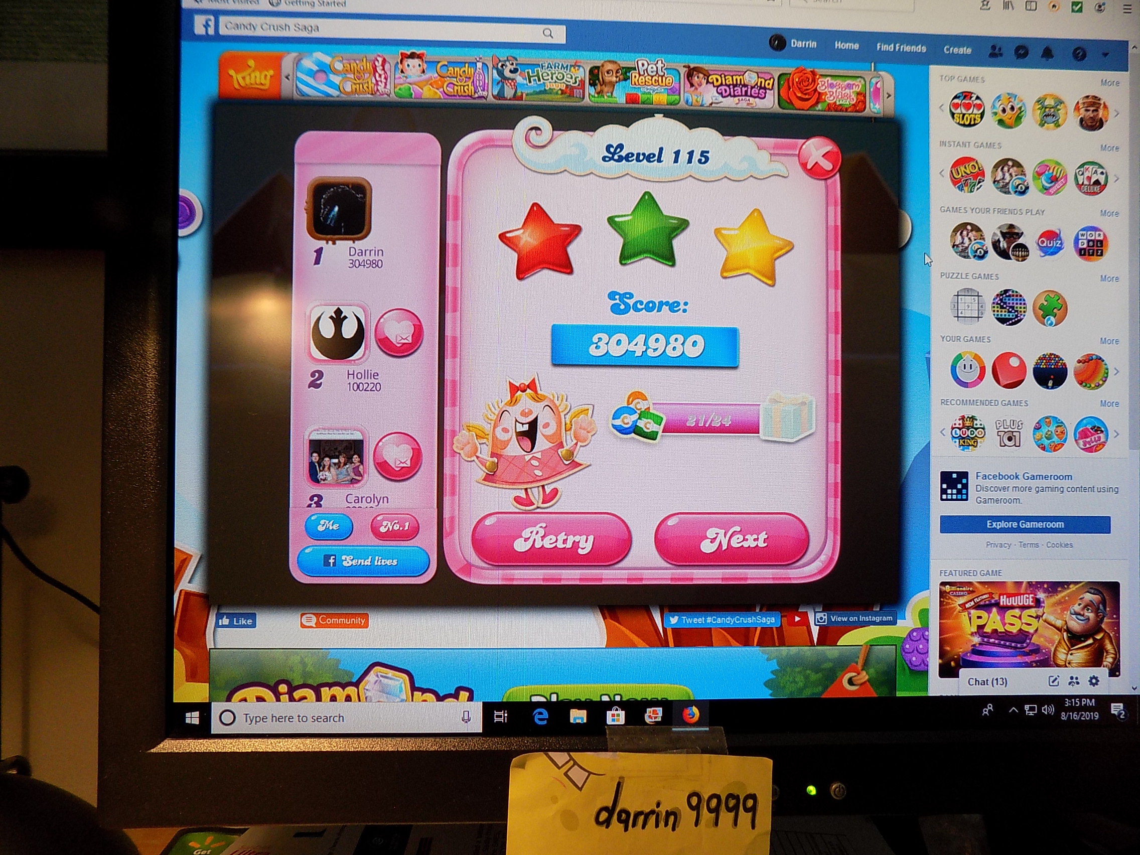 Candy Crush Saga: Level 115 304,980 points