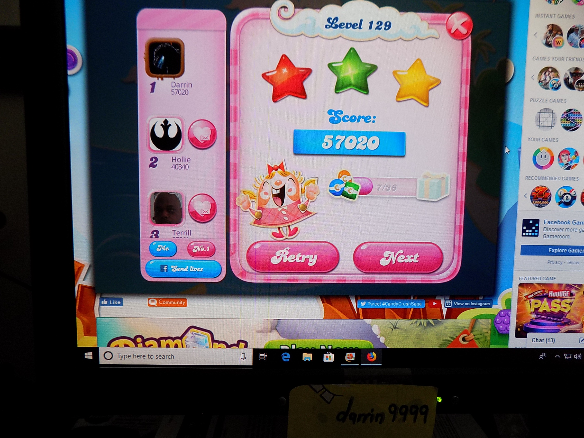 Candy Crush Saga: Level 129 57,020 points
