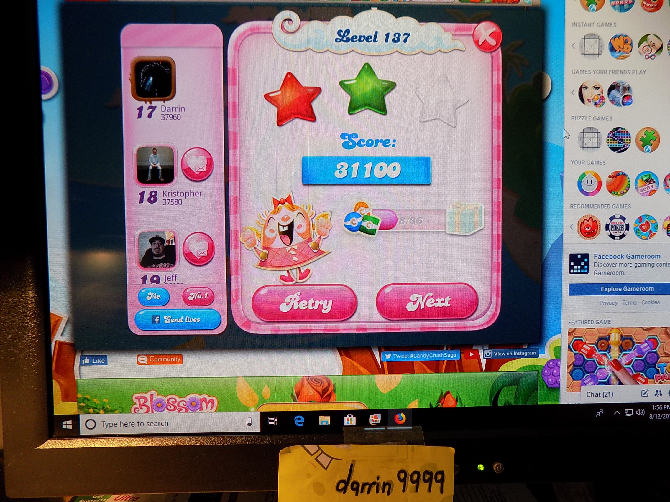 Candy Crush Saga: Level 137 31,100 points