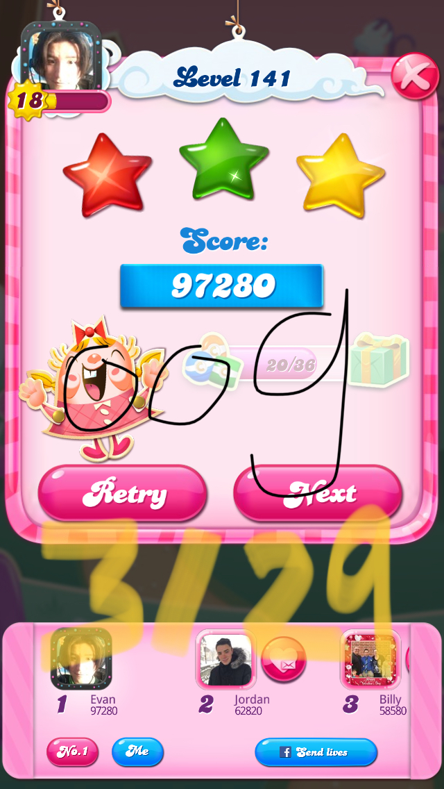 Candy Crush Saga: Level 141 97,280 points