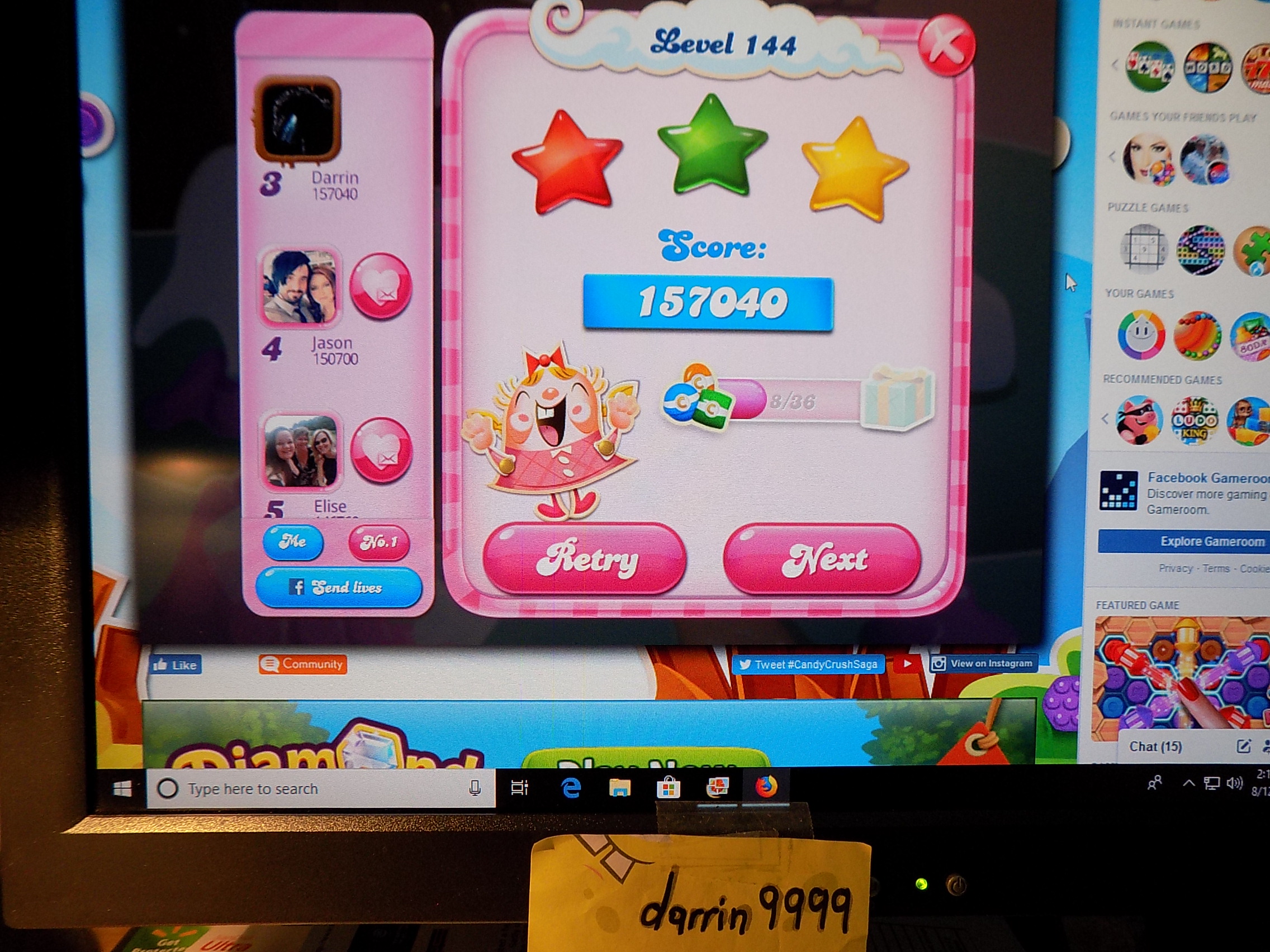 Candy Crush Saga: Level 144 157,040 points